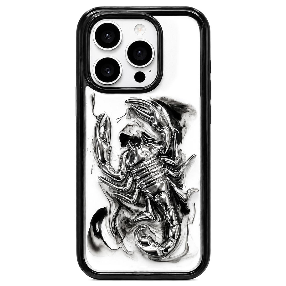 For iPhone 13 Pro Max Epoxy Resin Diffusion Scorpion Acrylic Phone Case(Light Ink) - Shopkiz.com