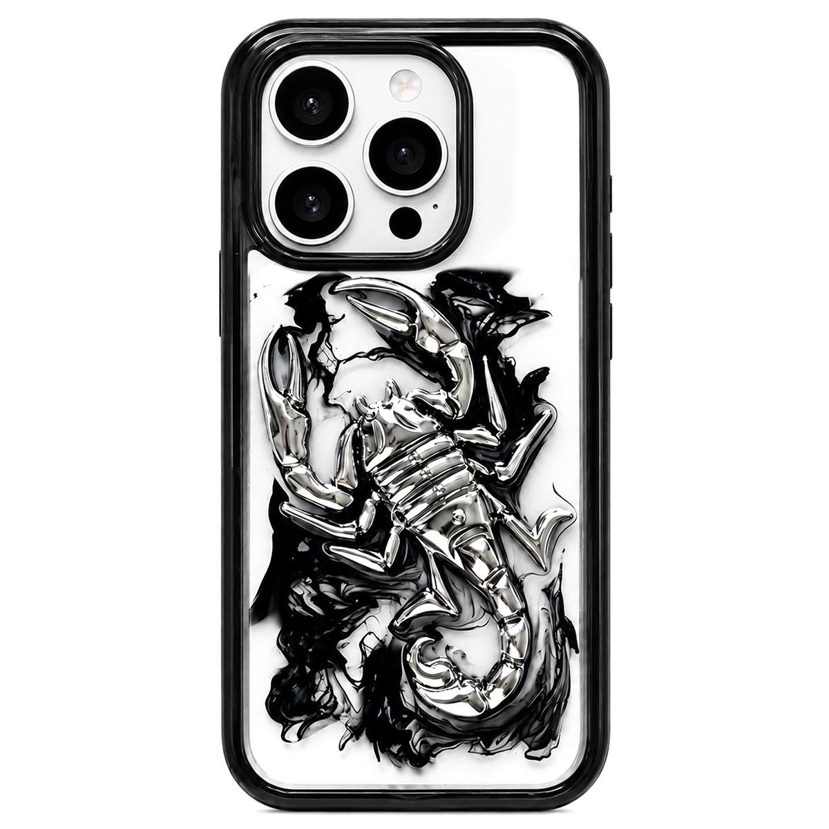 For iPhone 12 Pro Max Epoxy Resin Diffusion Scorpion Acrylic Phone Case(Dark Ink) - Shopkiz.com
