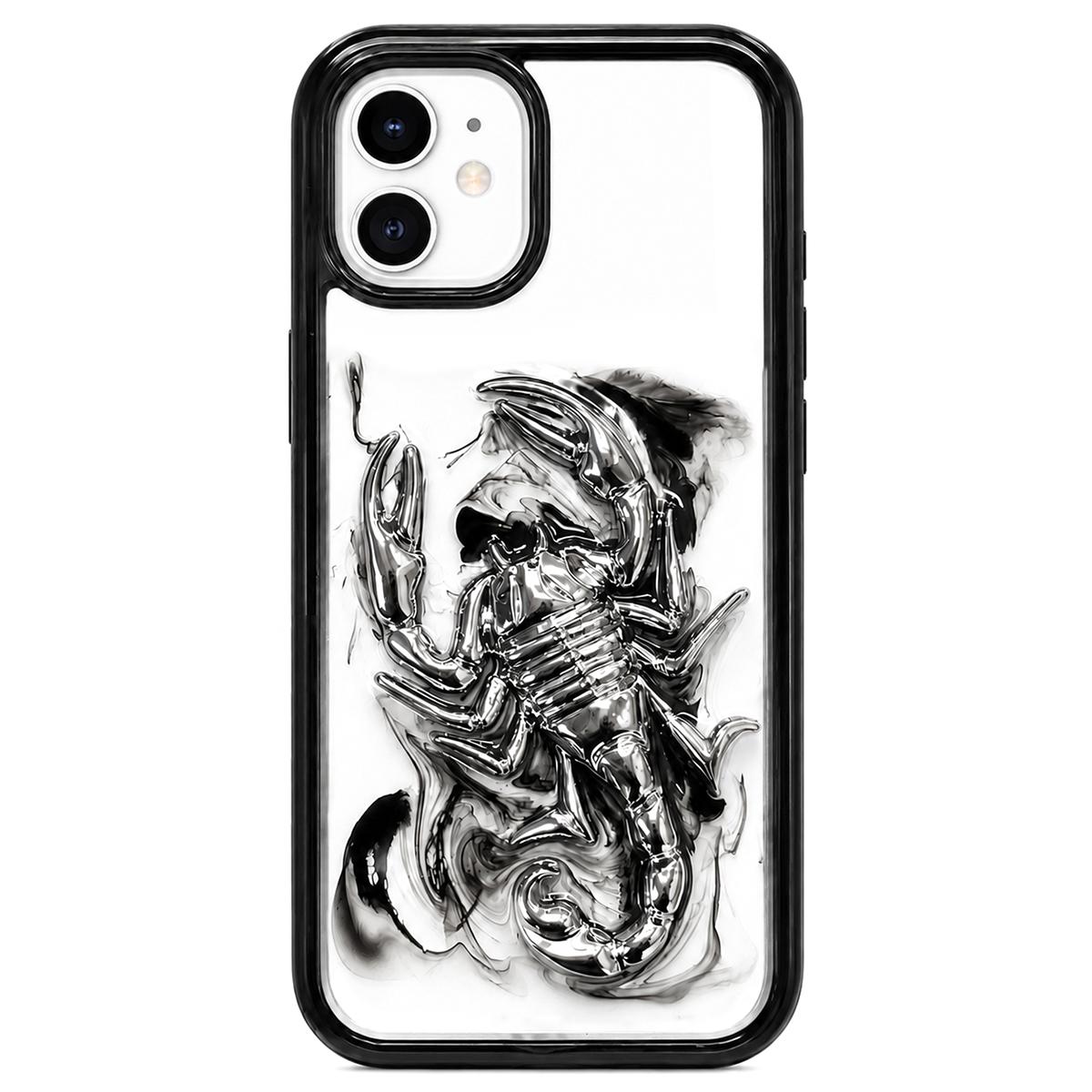 For iPhone 12 Epoxy Resin Diffusion Scorpion Acrylic Phone Case(Light Ink) - Shopkiz.com