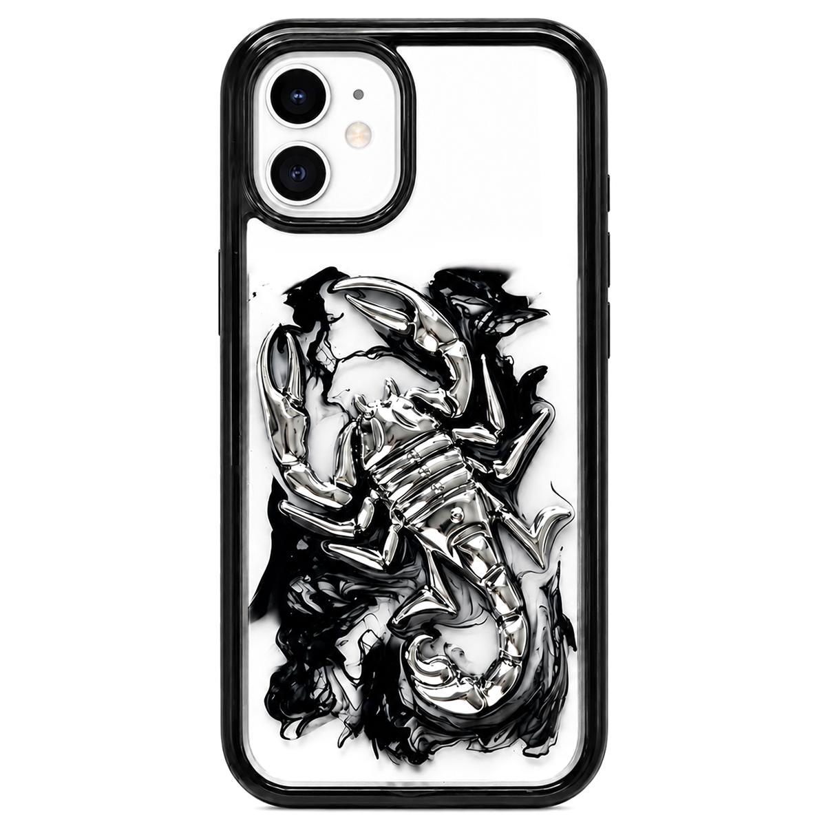 For iPhone 11 Epoxy Resin Diffusion Scorpion Acrylic Phone Case(Dark Ink) - Shopkiz.com
