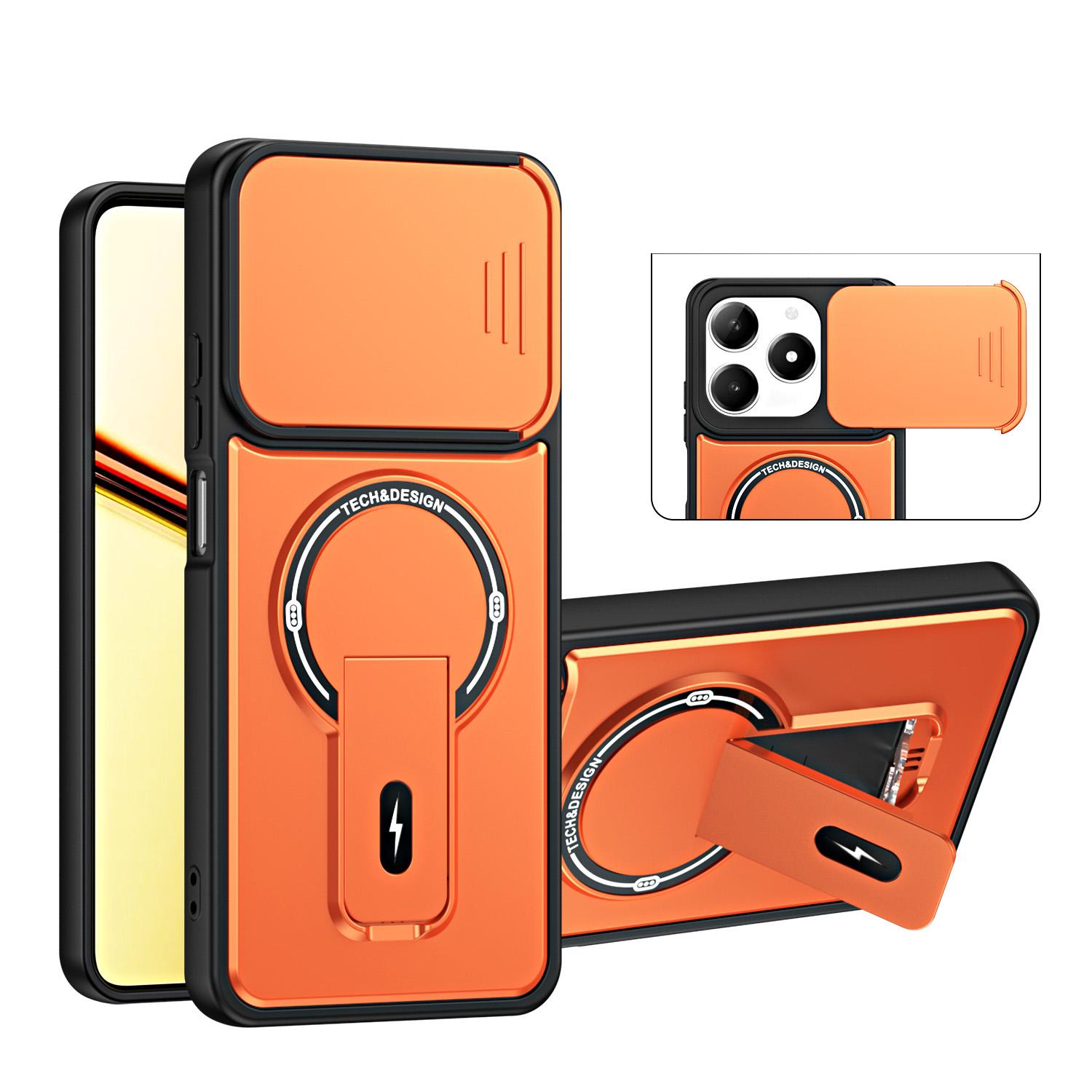 For Realme C61 / C63 4G / Note 60 India Sliding Camshield Holder Magnetic Phone Case(Orange) - Shopkiz.com