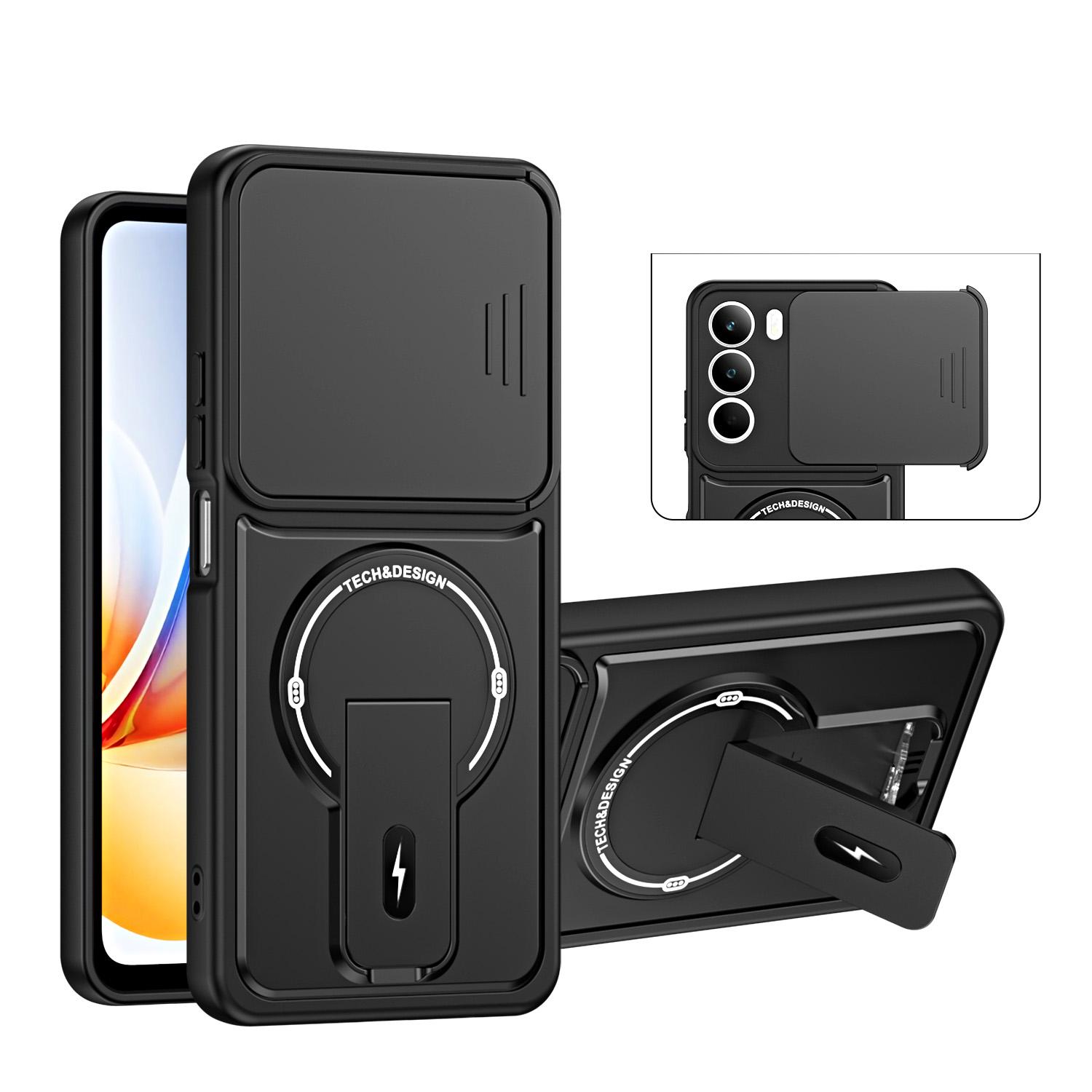 For Realme C71 4G / P3 Lite 4G Sliding Camshield Holder Magnetic Phone Case(Black) - Shopkiz.com