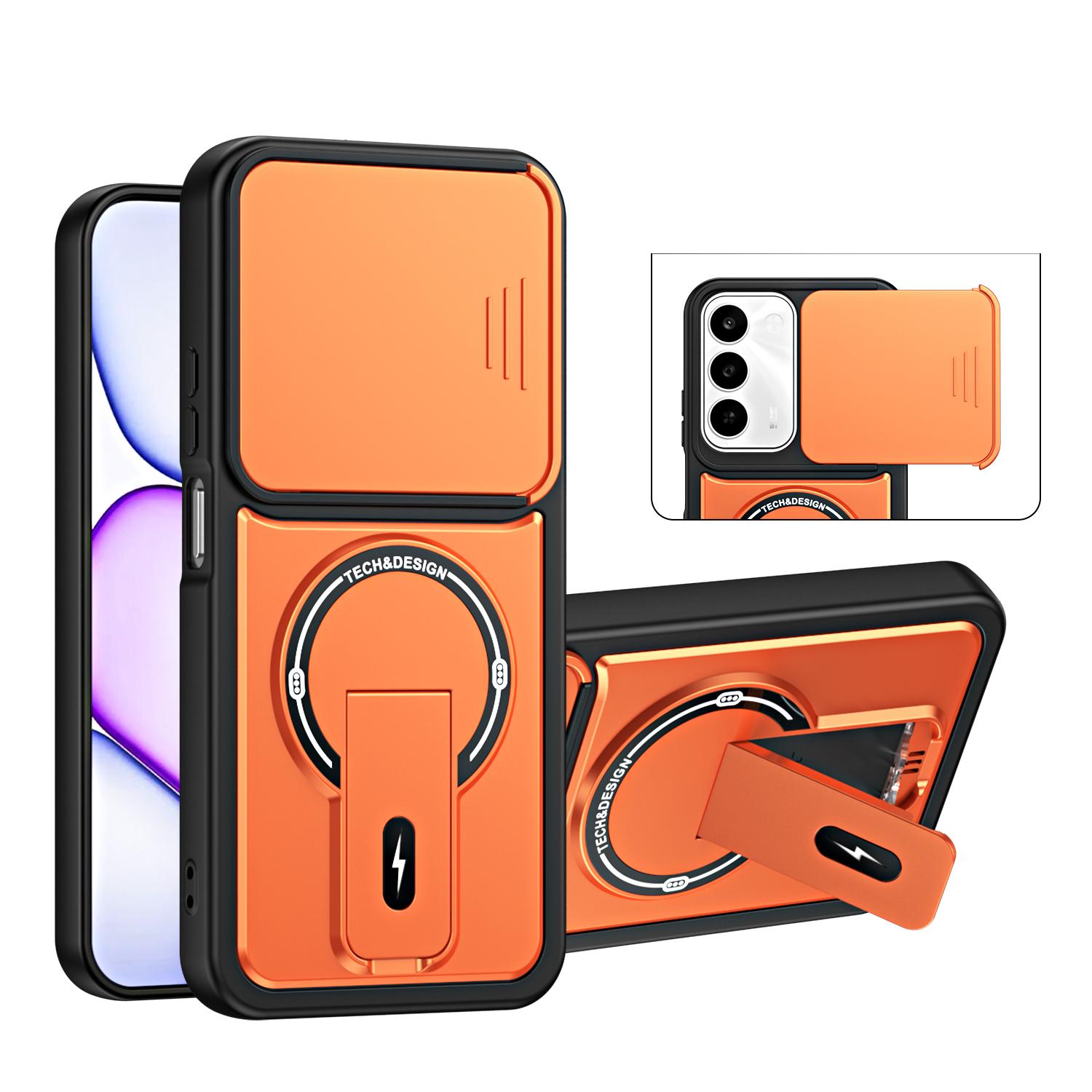 For Realme C100 4G / C100x / C100i Sliding Camshield Holder Magnetic Phone Case(Orange) - Shopkiz.com