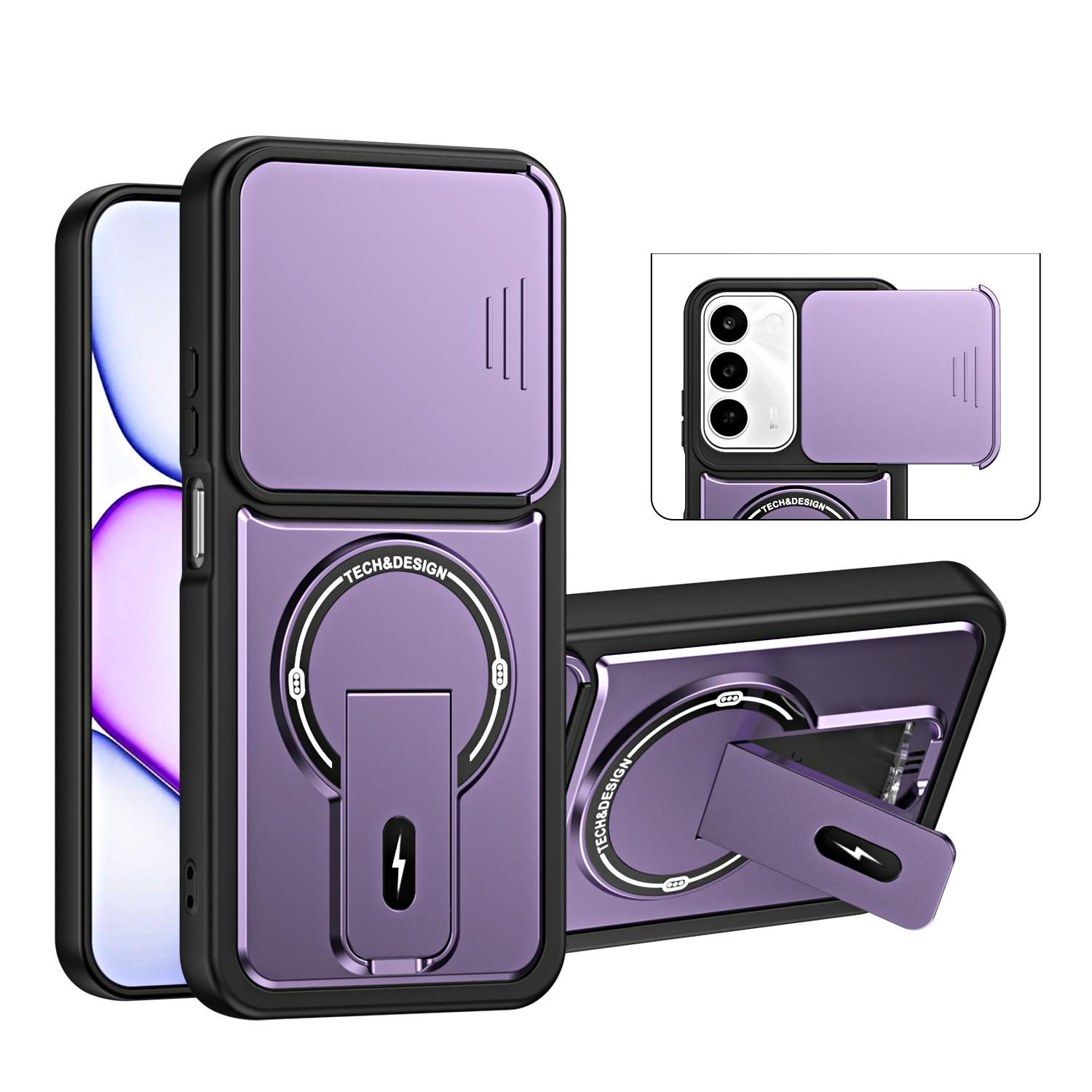 For Realme C100 4G / C100x / C100i Sliding Camshield Holder Magnetic Phone Case(Purple) - Shopkiz.com