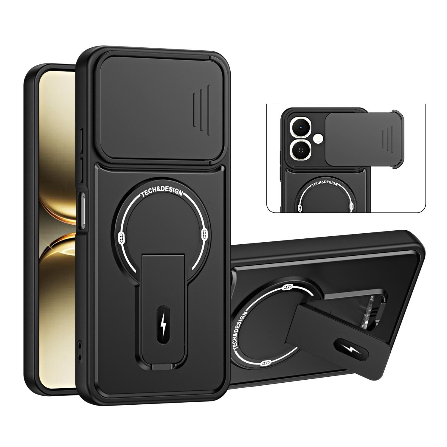 For Tecno Pop 10 / Spark Go 2 Sliding Camshield Holder Magnetic Phone Case(Black) - Shopkiz.com