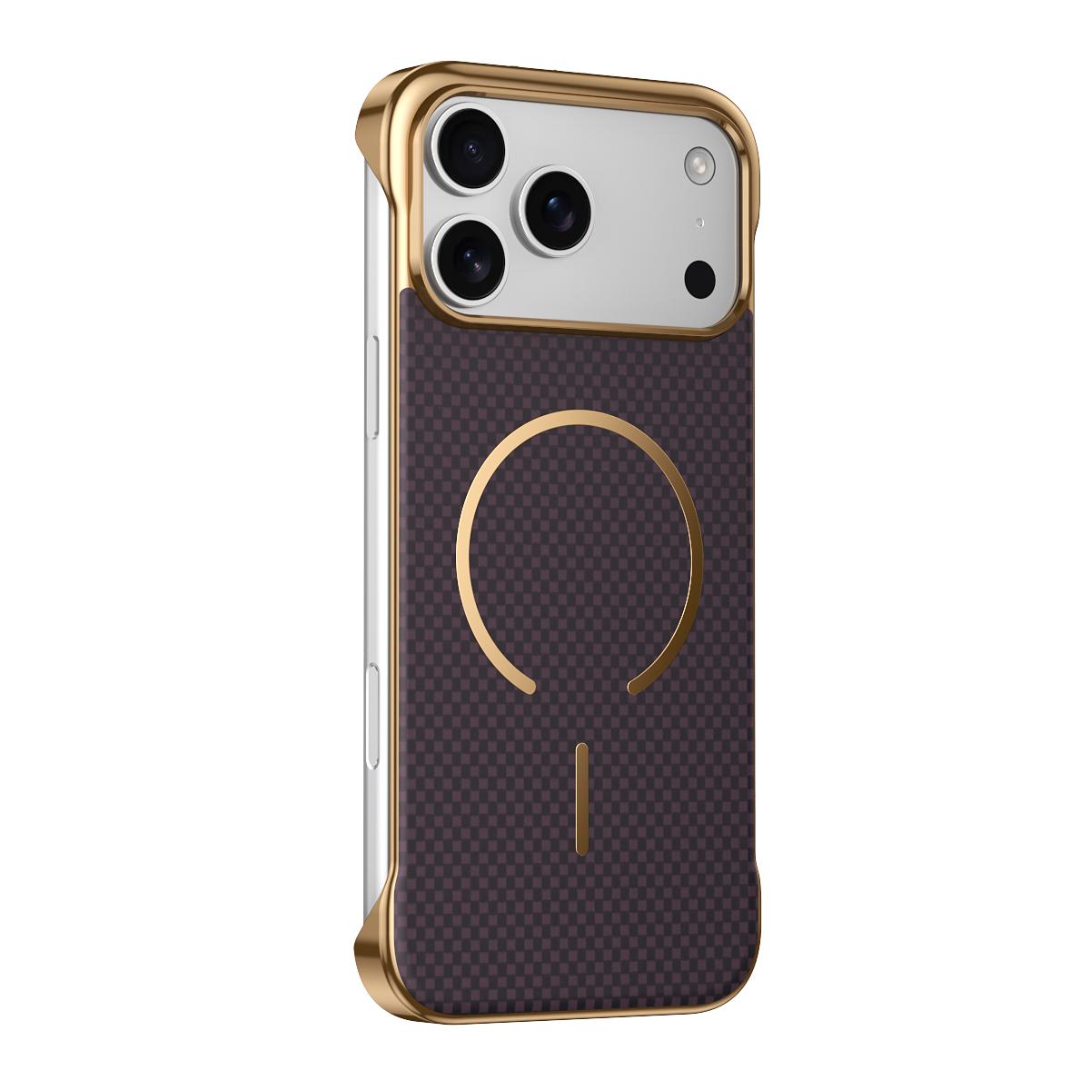 For iPhone 17 Pro Max Borderless Kevlar Texture Electroplated Magnetic Phone Case(Purple) - Shopkiz.com