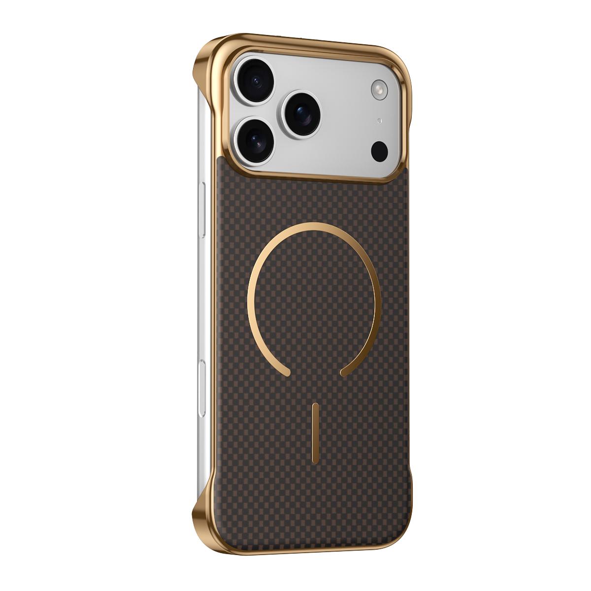 For iPhone 17 Pro Borderless Kevlar Texture Electroplated Magnetic Phone Case(Brown) - Shopkiz.com