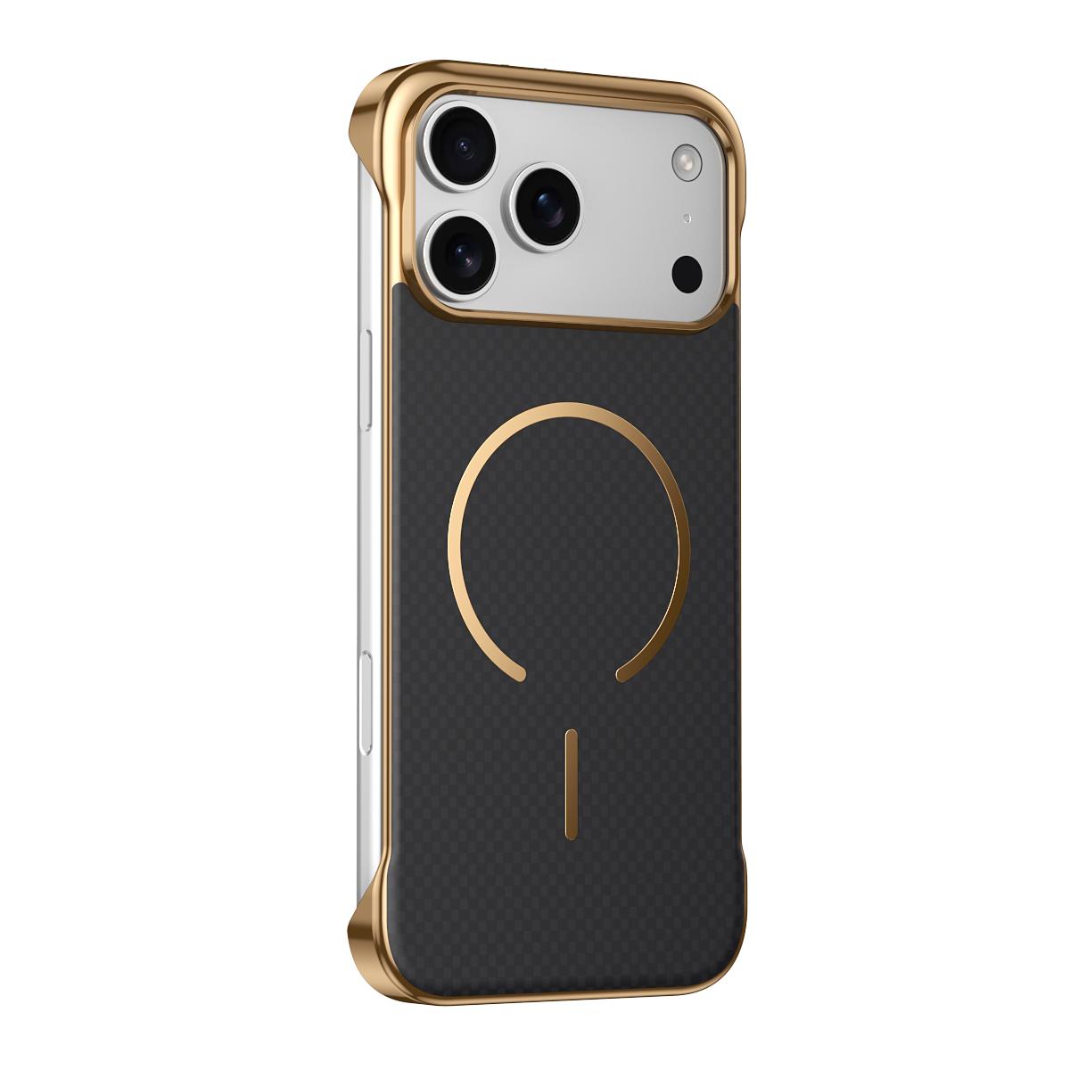 For iPhone 17 Pro Borderless Kevlar Texture Electroplated Magnetic Phone Case(Black) - Shopkiz.com
