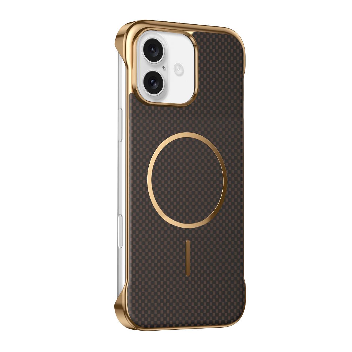 For iPhone 17 Borderless Kevlar Texture Electroplated Magnetic Phone Case(Brown) - Shopkiz.com