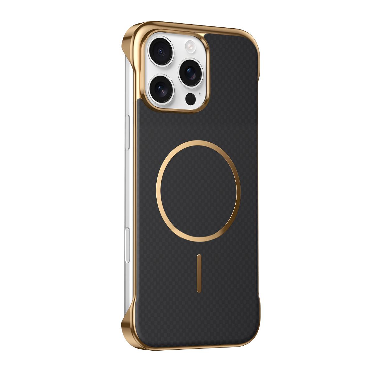 For iPhone 16 Pro Max Borderless Kevlar Texture Electroplated Magnetic Phone Case(Black) - Shopkiz.com