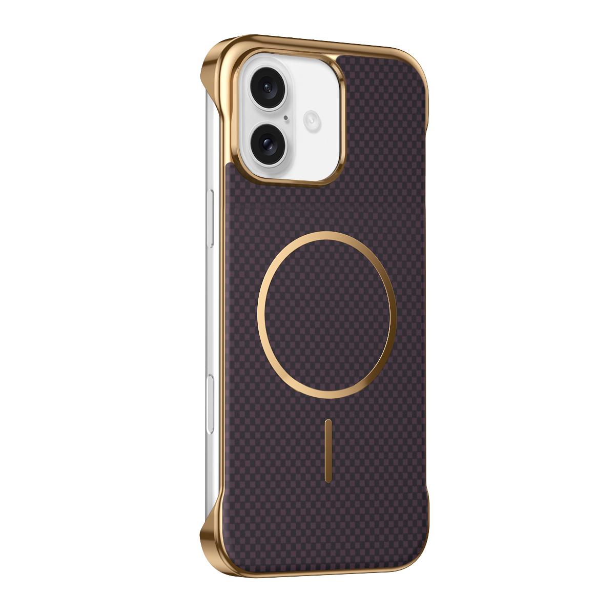 For iPhone 16 Borderless Kevlar Texture Electroplated Magnetic Phone Case(Purple) - Shopkiz.com