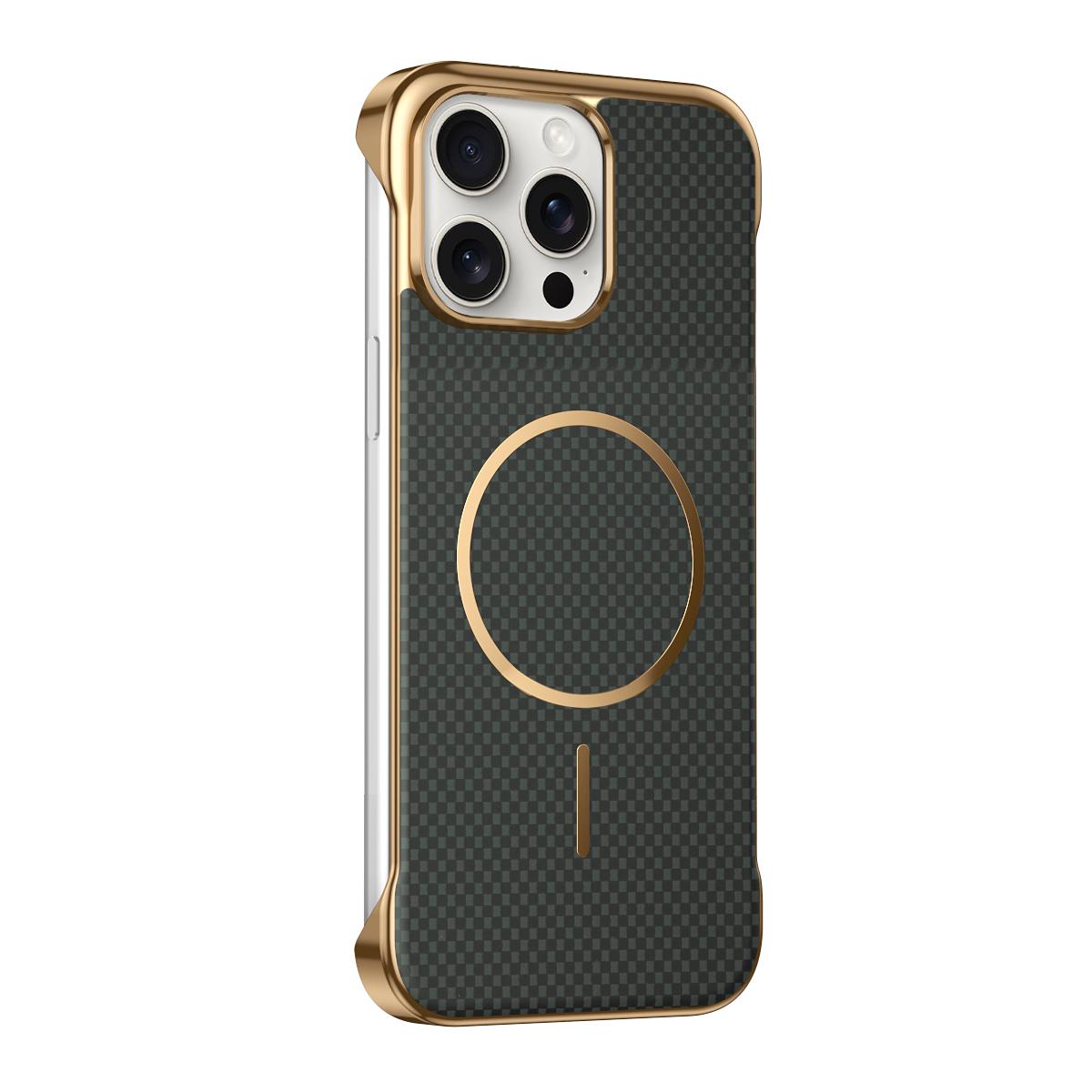 For iPhone 15 Pro Borderless Kevlar Texture Electroplated Magnetic Phone Case(Green) - Shopkiz.com