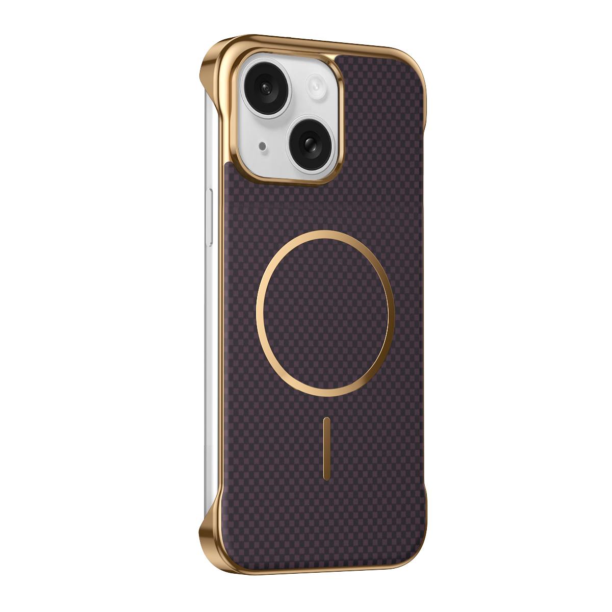 For iPhone 15 Borderless Kevlar Texture Electroplated Magnetic Phone Case(Purple) - Shopkiz.com