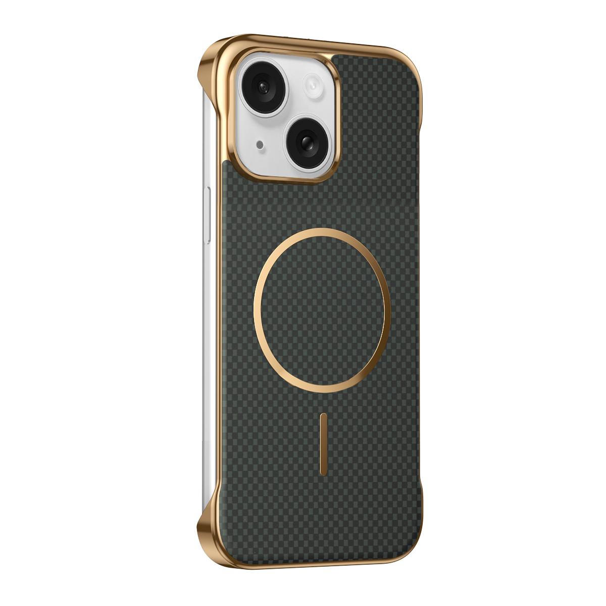 For iPhone 15 Borderless Kevlar Texture Electroplated Magnetic Phone Case(Green) - Shopkiz.com
