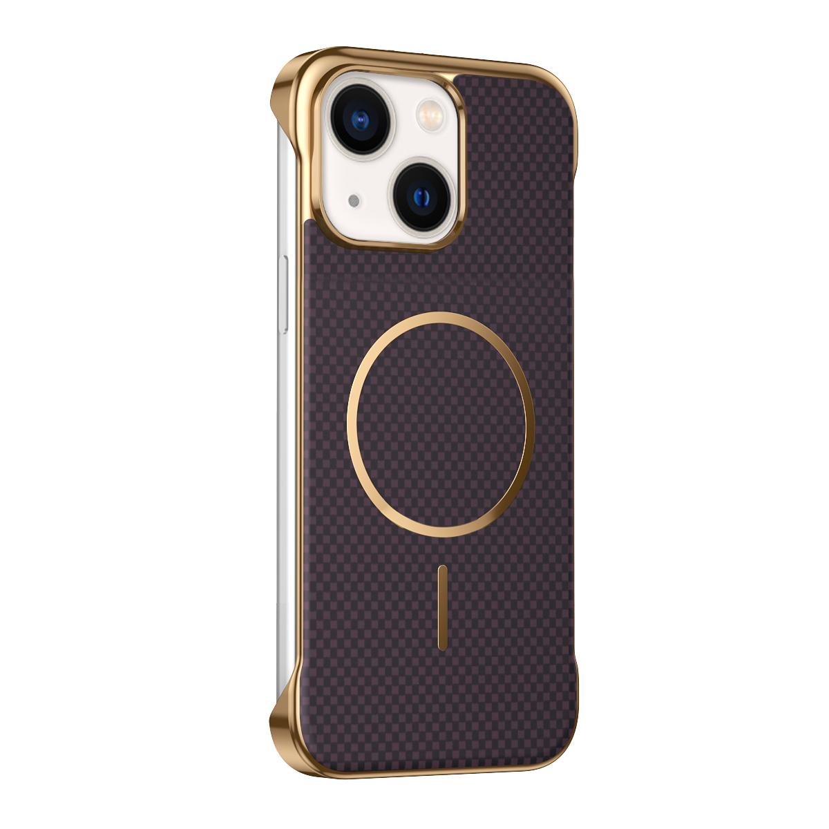For iPhone 14 Borderless Kevlar Texture Electroplated Magnetic Phone Case(Purple) - Shopkiz.com