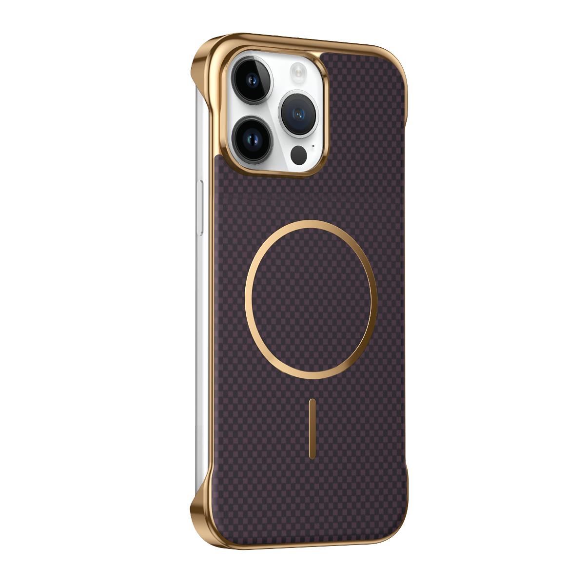 For iPhone 13 Pro Borderless Kevlar Texture Electroplated Magnetic Phone Case(Purple) - Shopkiz.com