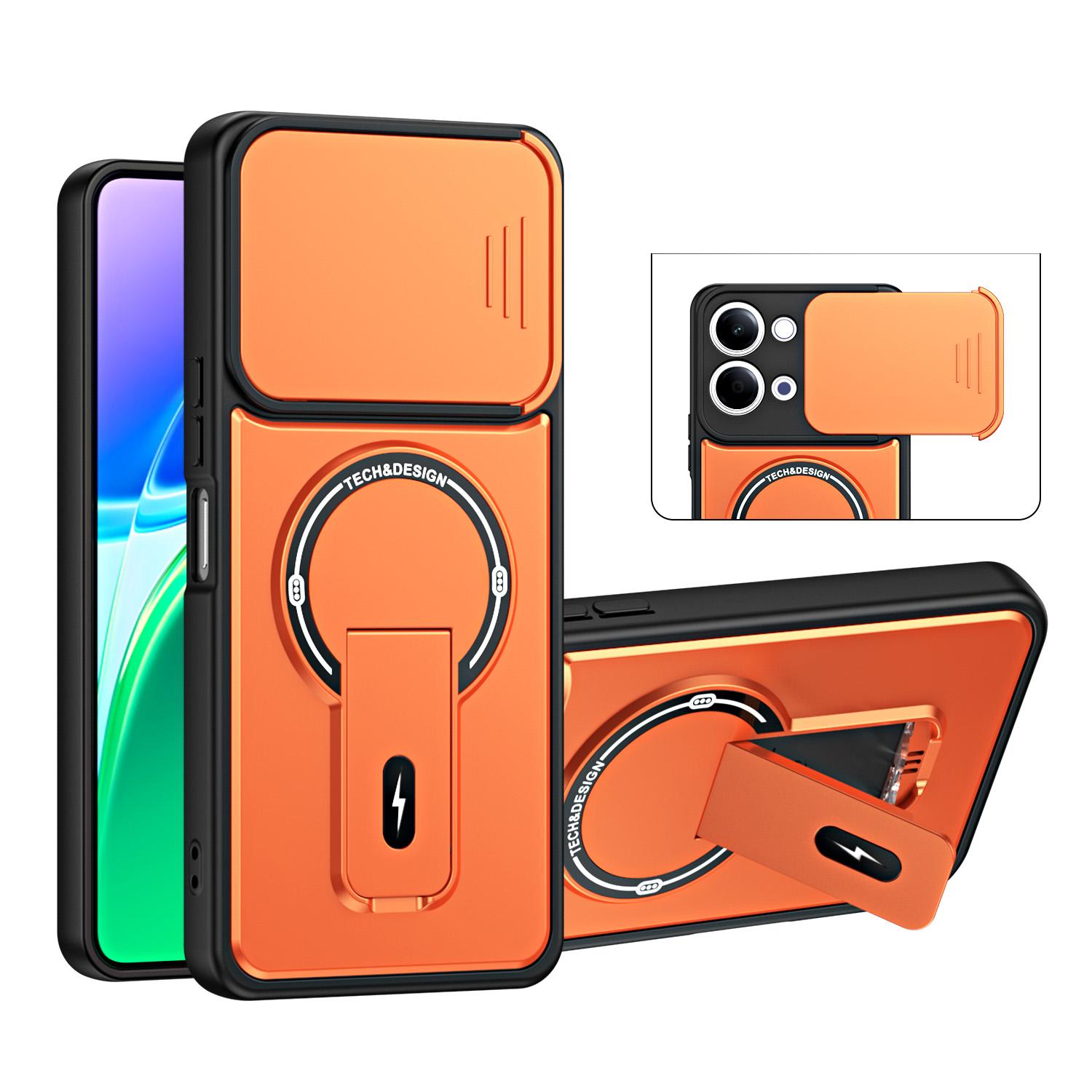 For vivo Y05 / Y21 5G Sliding Camshield Holder Magnetic Phone Case(Orange) - Shopkiz.com