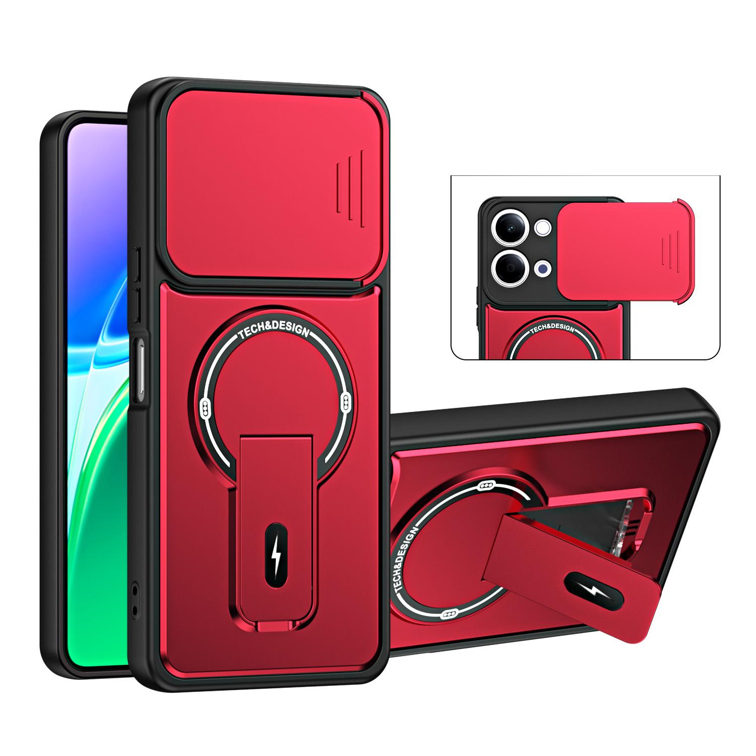For vivo Y05 / Y21 5G Sliding Camshield Holder Magnetic Phone Case(Red) - Shopkiz.com
