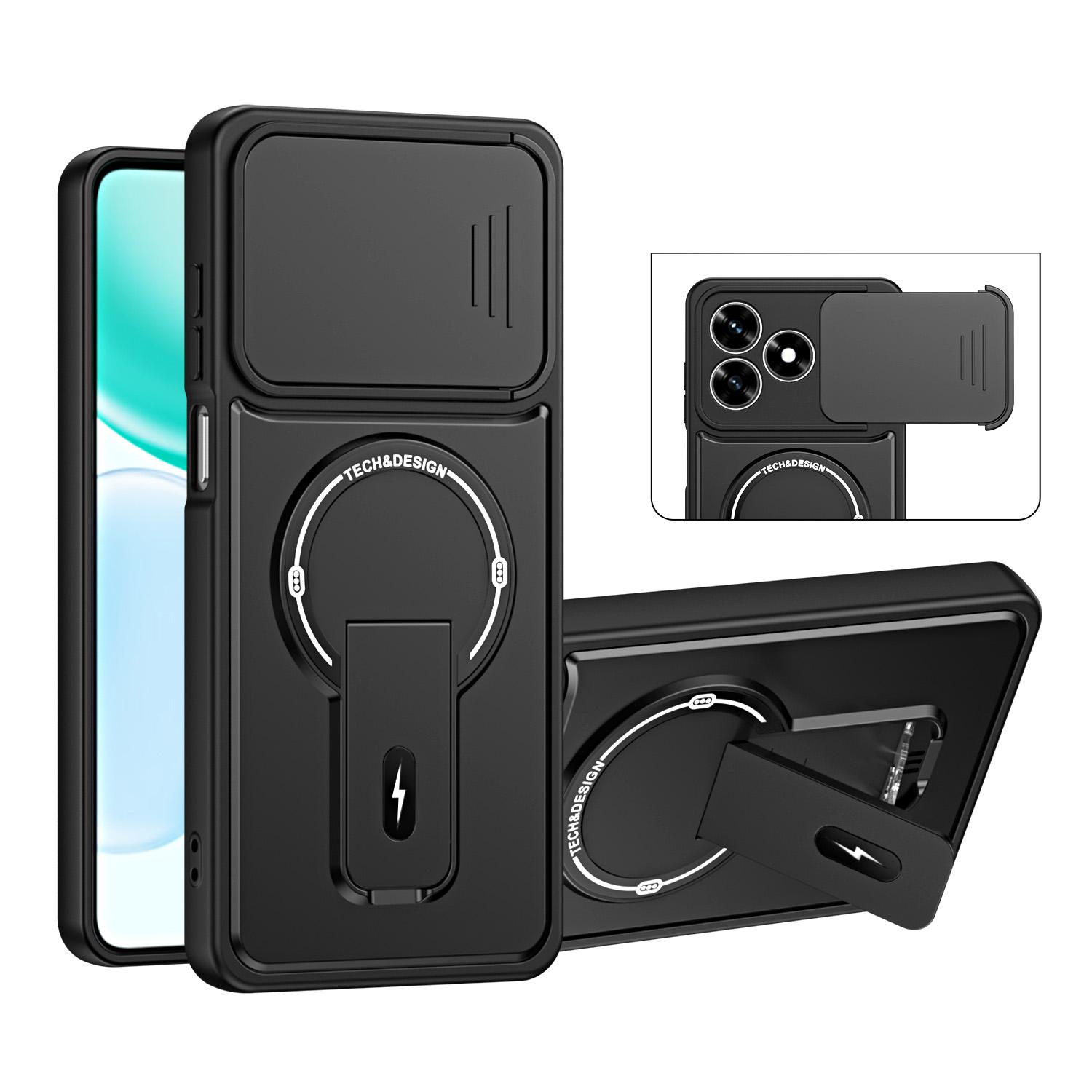For Honor X5c / X5c Plus / X5d Sliding Camshield Holder Magnetic Phone Case(Black) - Shopkiz.com