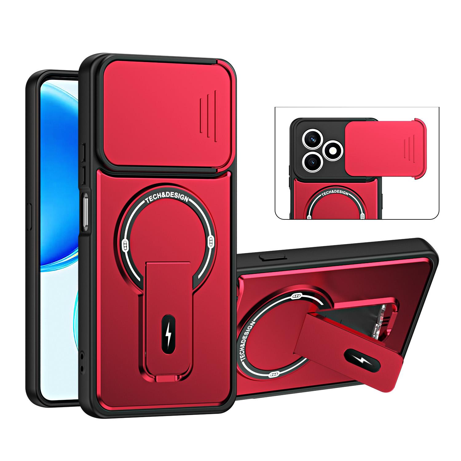 For Honor X8d 4G Sliding Camshield Holder Magnetic Phone Case(Red) - Shopkiz.com