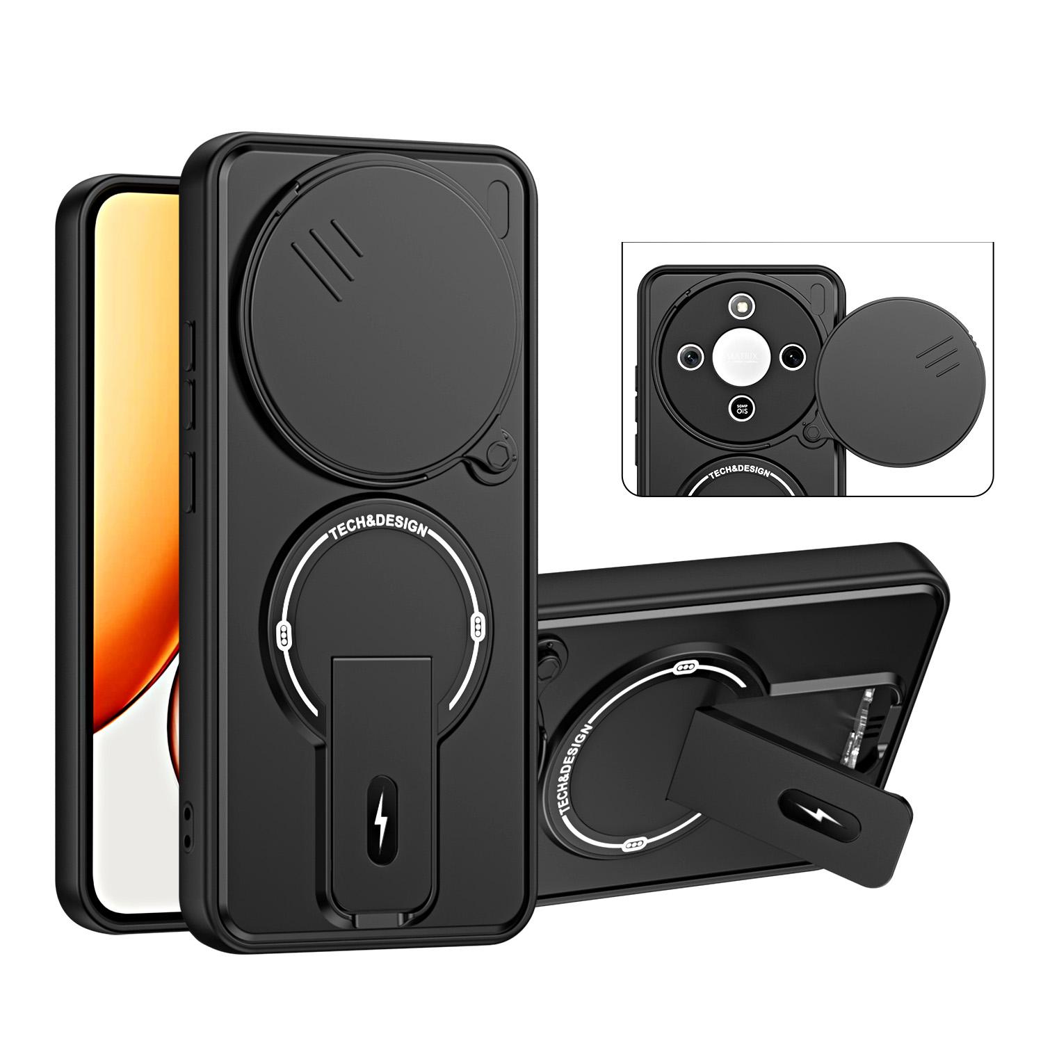 For Honor X9a / X40 / Magic5 Lite Sliding Camshield Holder Magnetic Phone Case(Black) - Shopkiz.com
