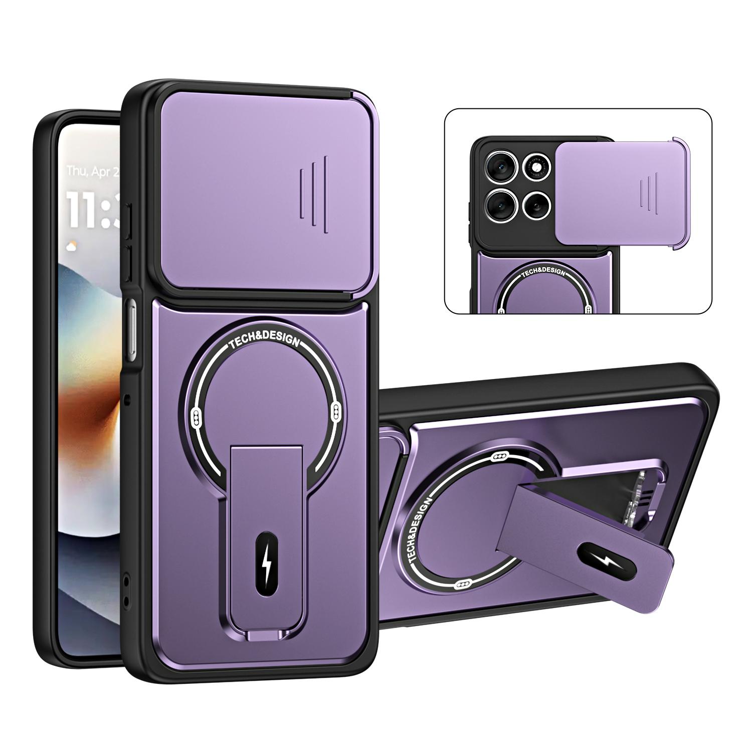 For Motorola Moto G57 Power 5G Sliding Camshield Holder Magnetic Phone Case(Purple) - Shopkiz.com