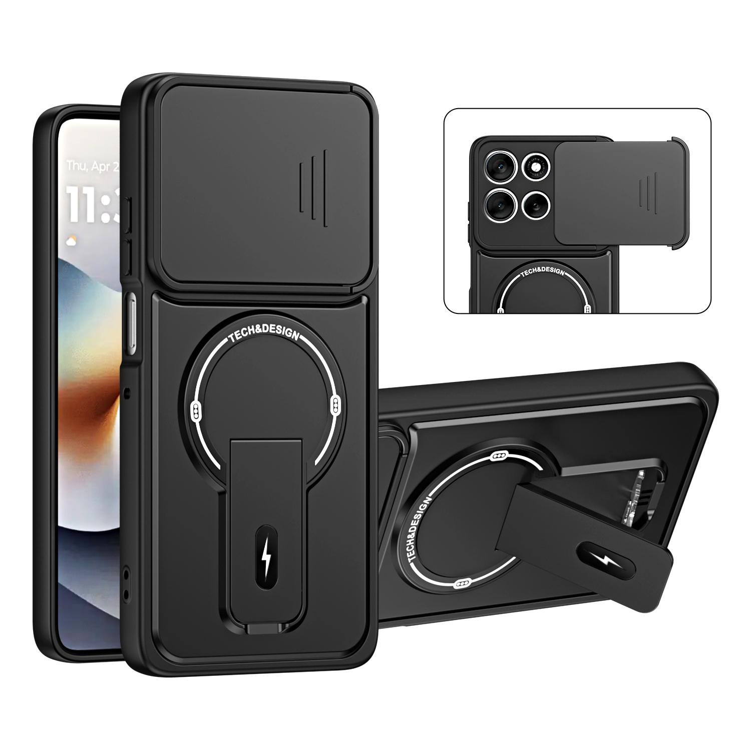 For Motorola Moto G86 Power 5G Sliding Camshield Holder Magnetic Phone Case(Black) - Shopkiz.com