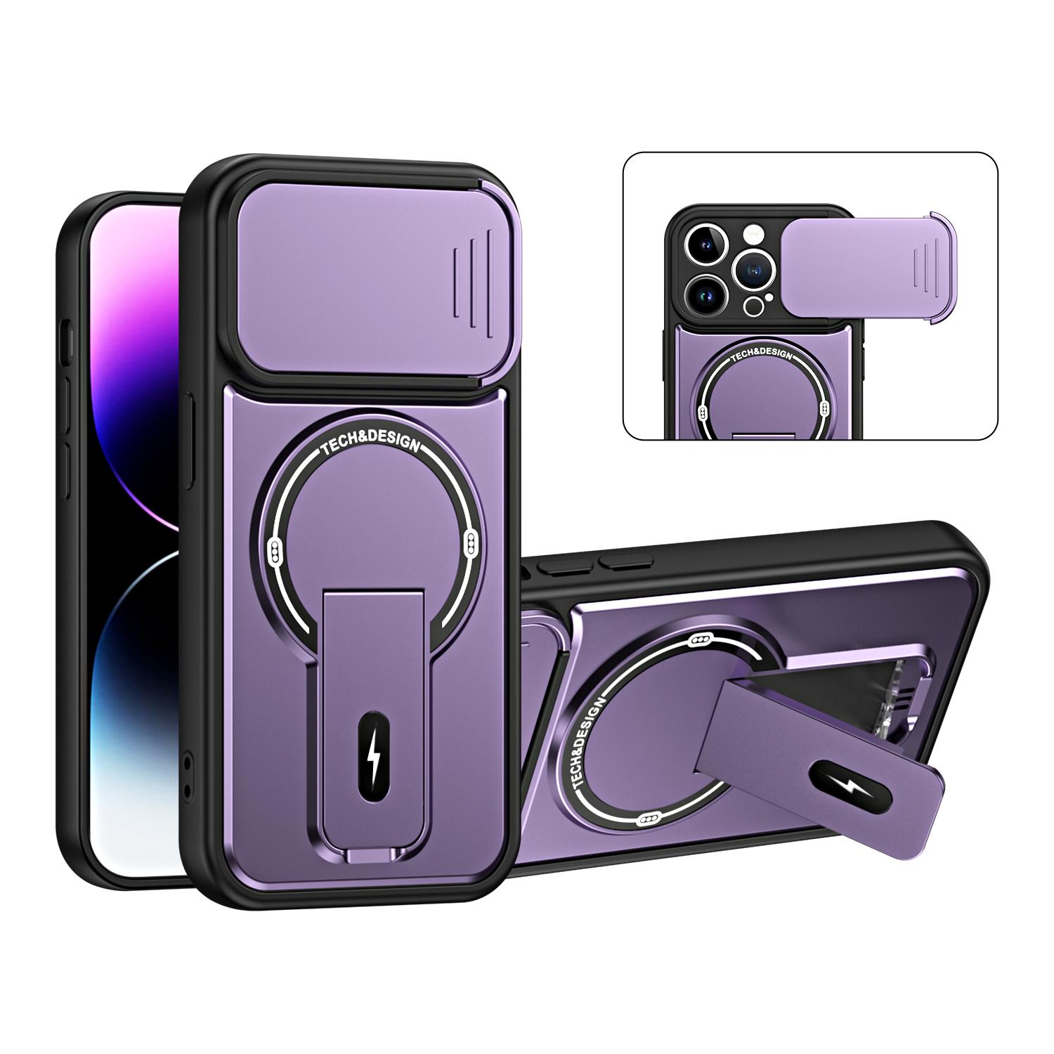 For iPhone 13 Pro Sliding Camshield Holder Magnetic Phone Case(Purple) - Shopkiz.com