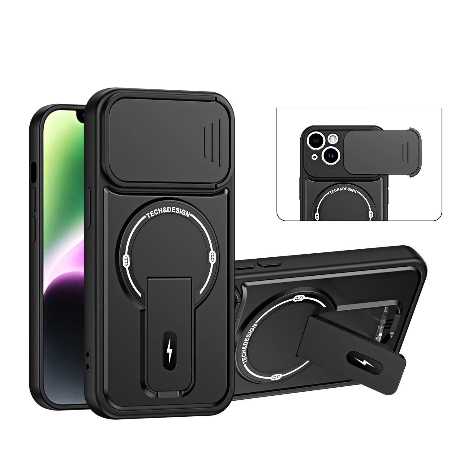 For iPhone 14 Sliding Camshield Holder Magnetic Phone Case(Black) - Shopkiz.com