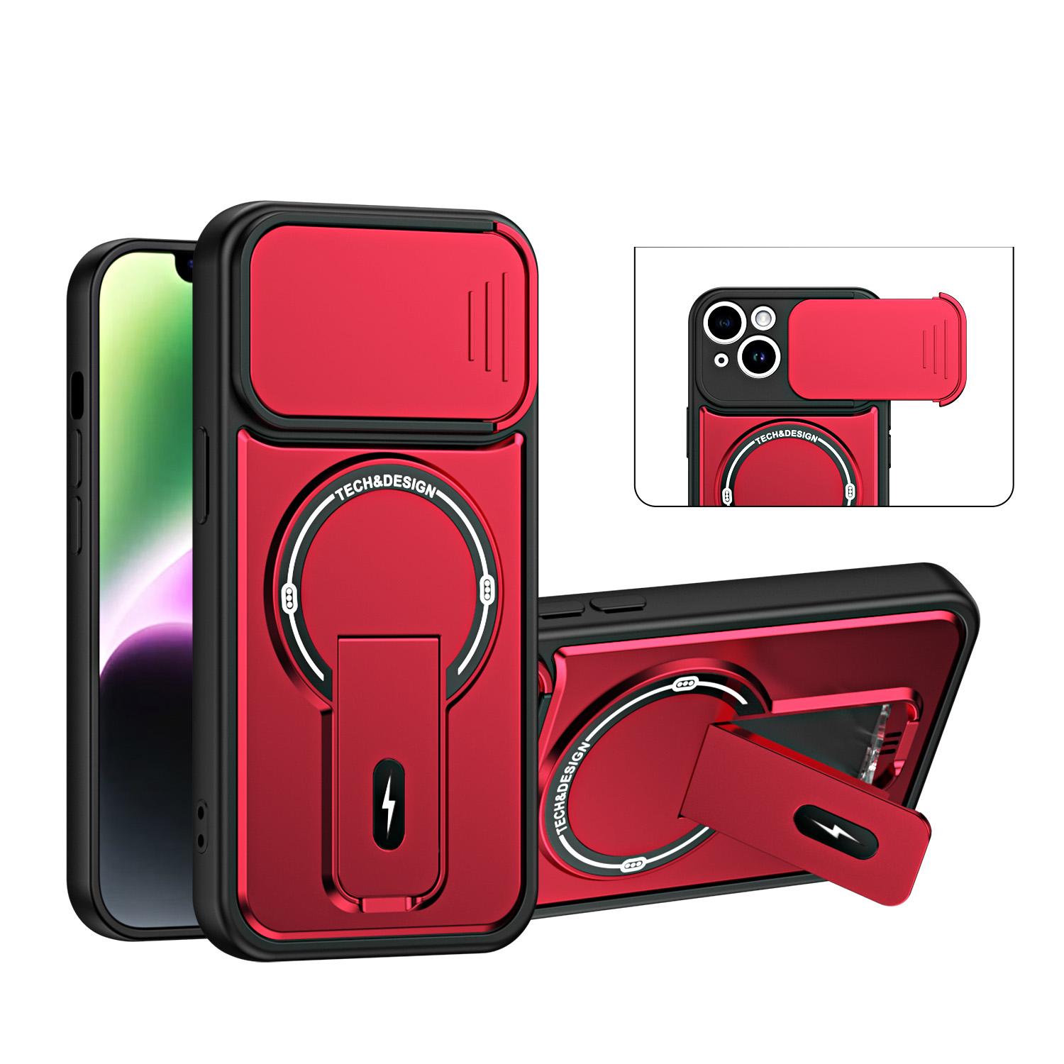 For iPhone 14 Sliding Camshield Holder Magnetic Phone Case(Red) - Shopkiz.com