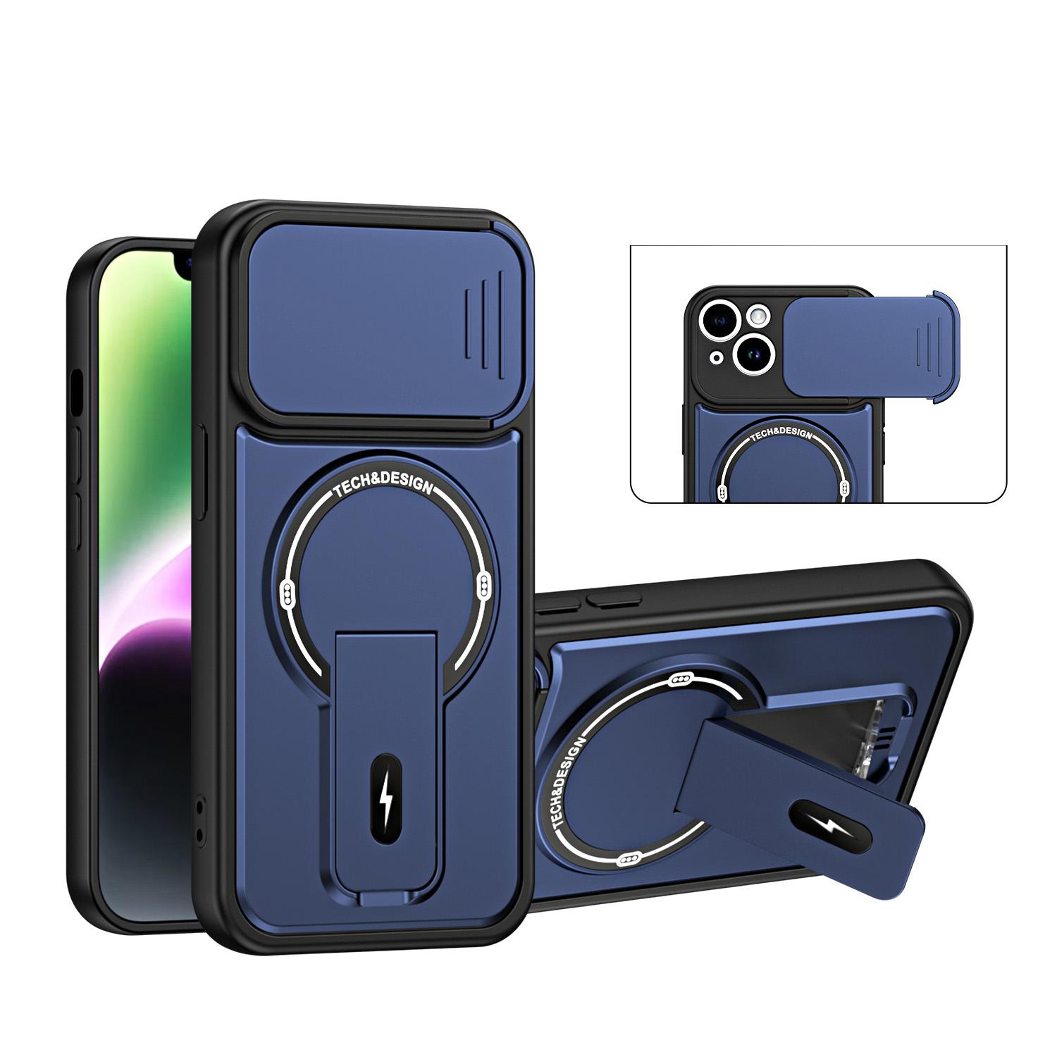 For iPhone 14 Sliding Camshield Holder Magnetic Phone Case(Blue) - Shopkiz.com