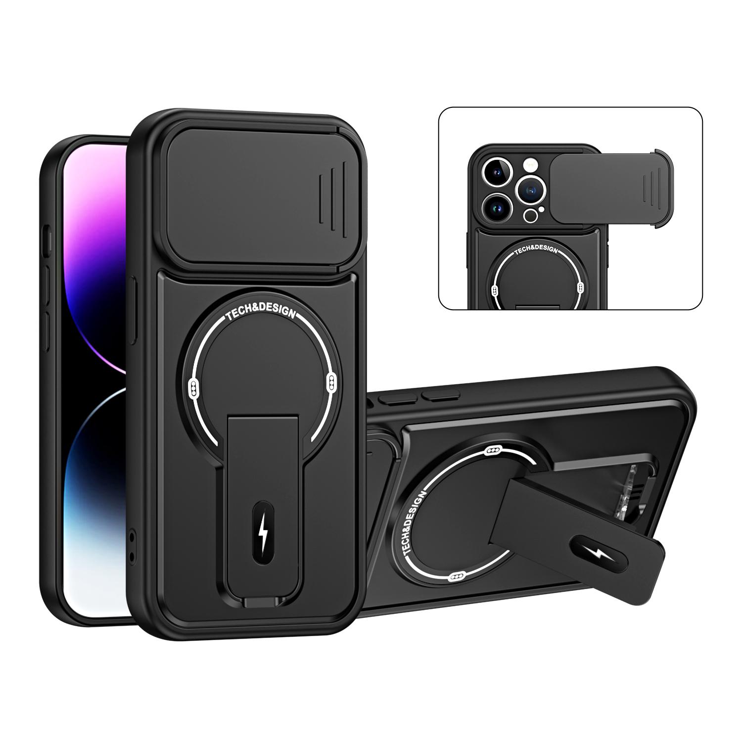 For iPhone 14 Pro Sliding Camshield Holder Magnetic Phone Case(Black) - Shopkiz.com