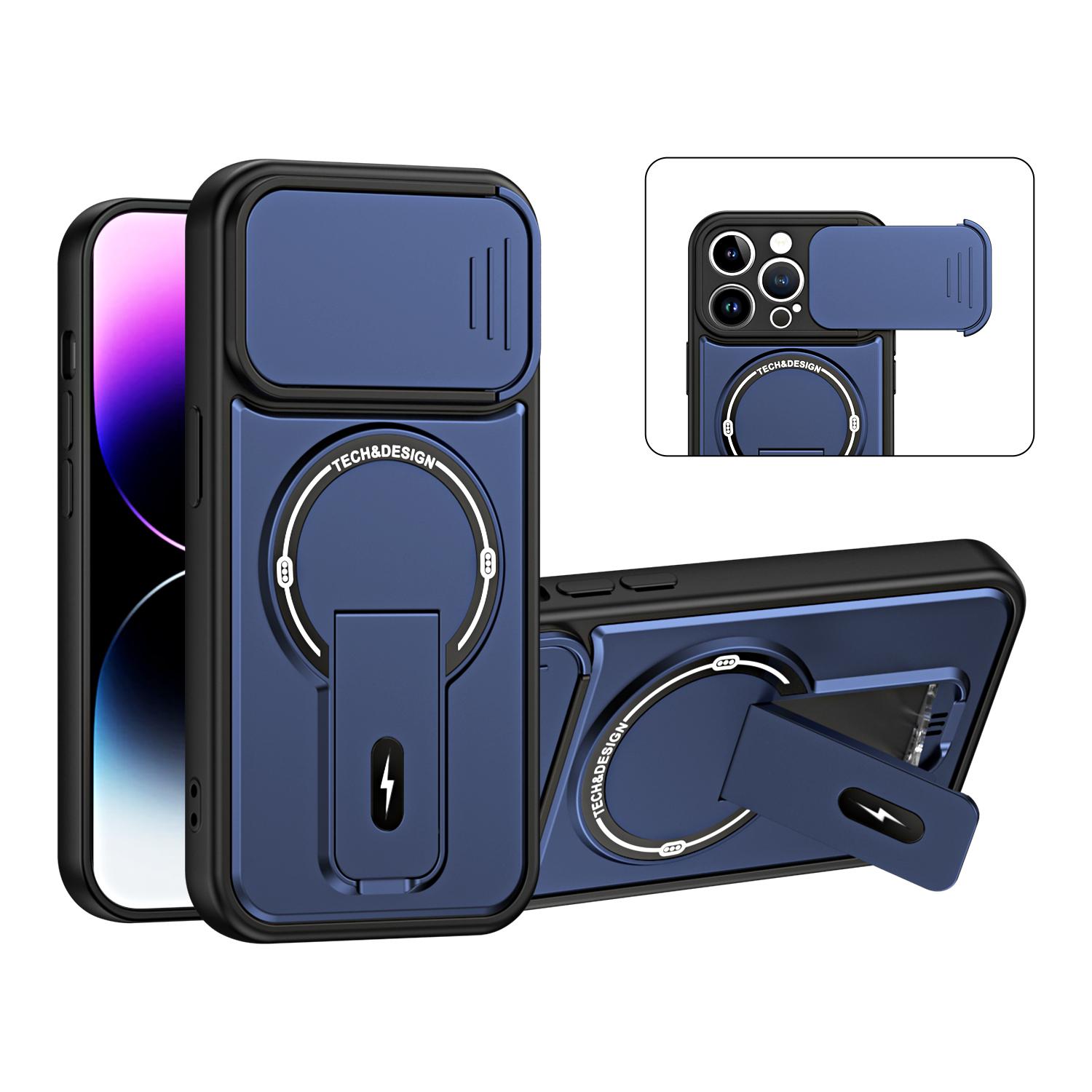 For iPhone 14 Pro Max Sliding Camshield Holder Magnetic Phone Case(Blue) - Shopkiz.com