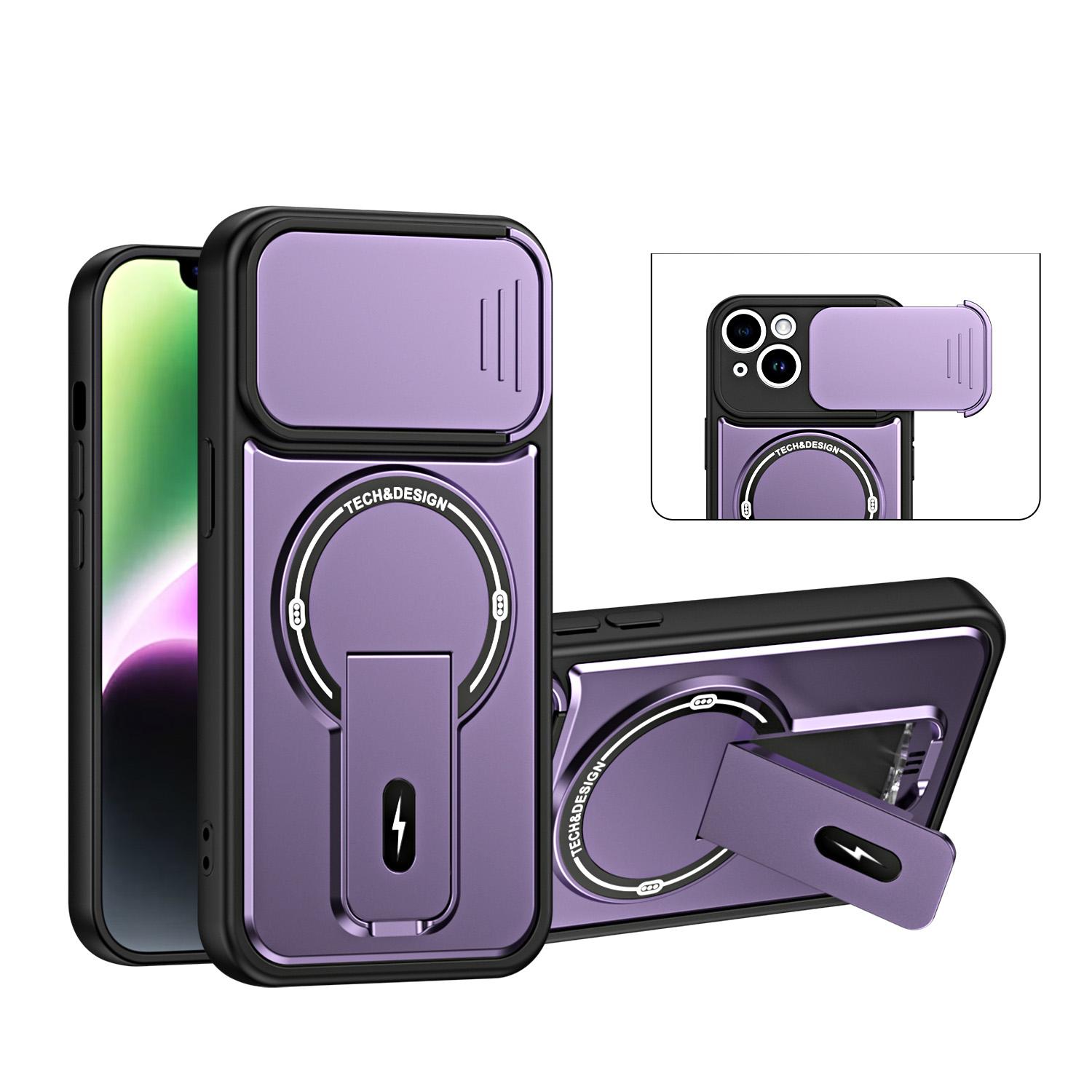 For iPhone 15 Sliding Camshield Holder Magnetic Phone Case(Purple) - Shopkiz.com
