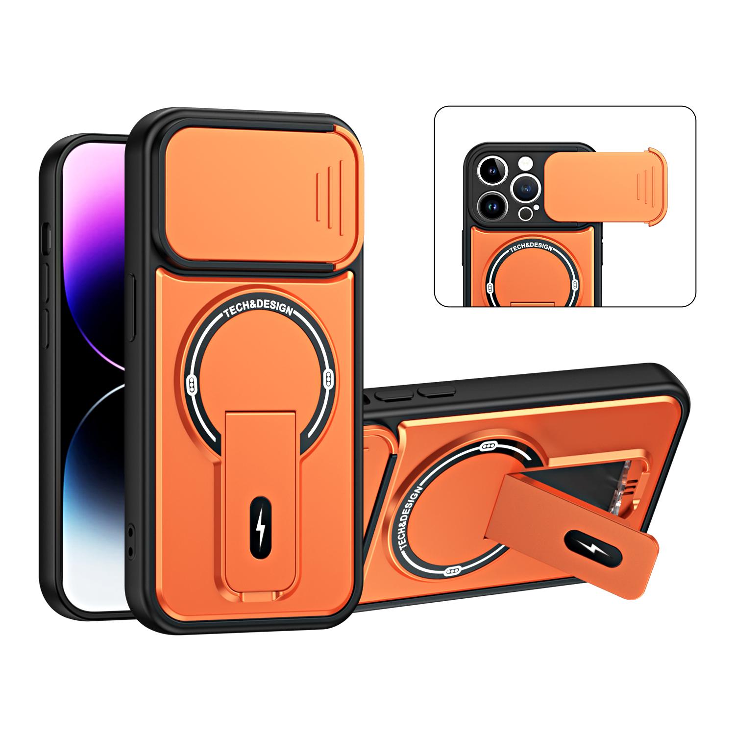 For iPhone 15 Pro Max Sliding Camshield Holder Magnetic Phone Case(Orange) - Shopkiz.com