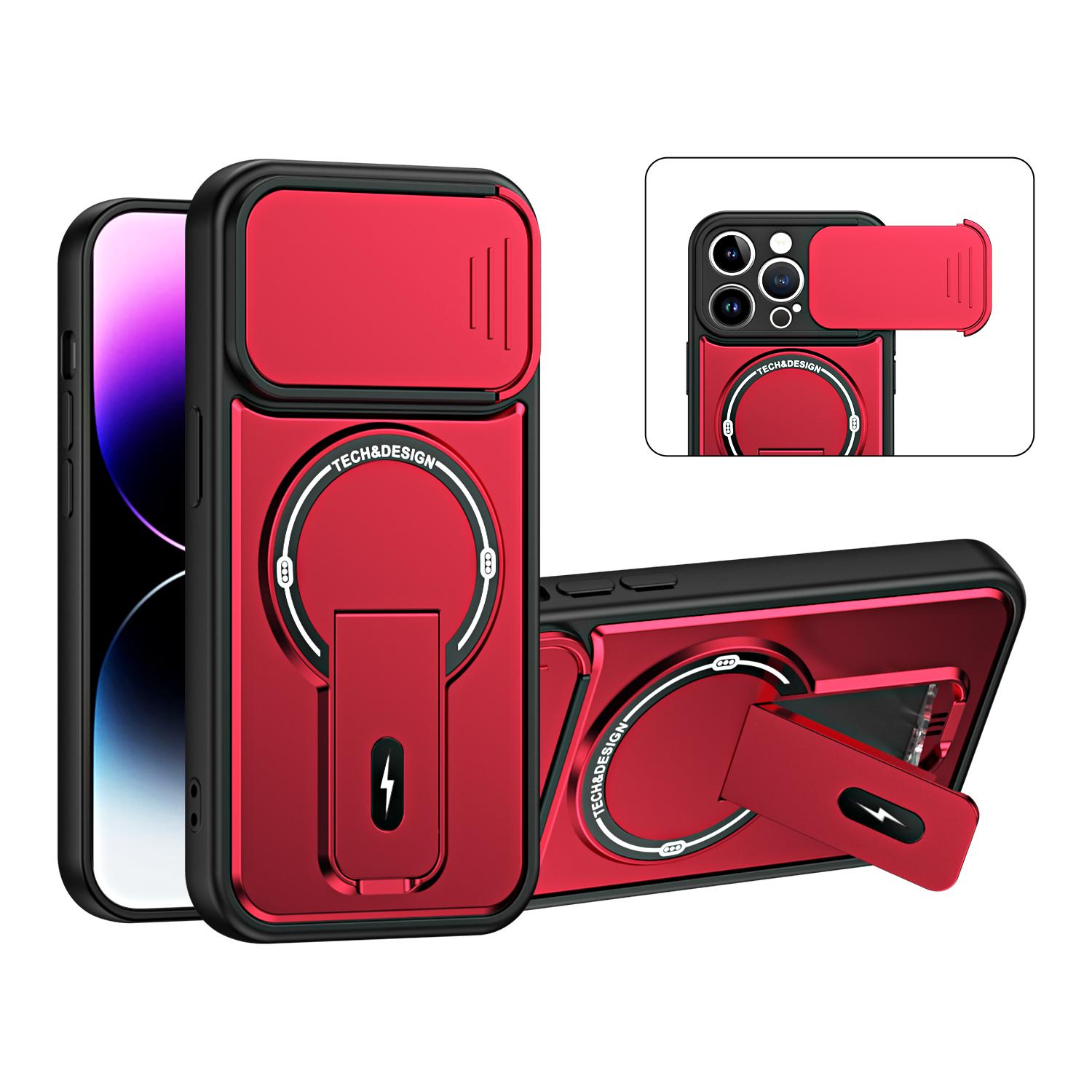 For iPhone 15 Pro Max Sliding Camshield Holder Magnetic Phone Case(Red) - Shopkiz.com