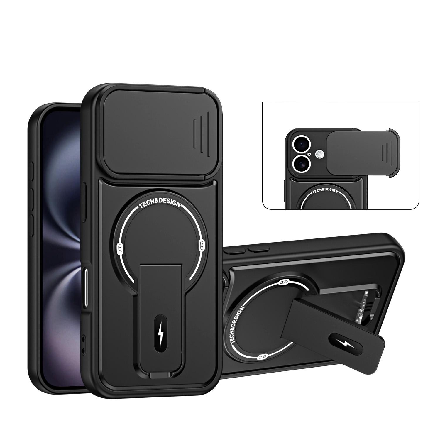 For iPhone 16 Sliding Camshield Holder Magnetic Phone Case(Black) - Shopkiz.com