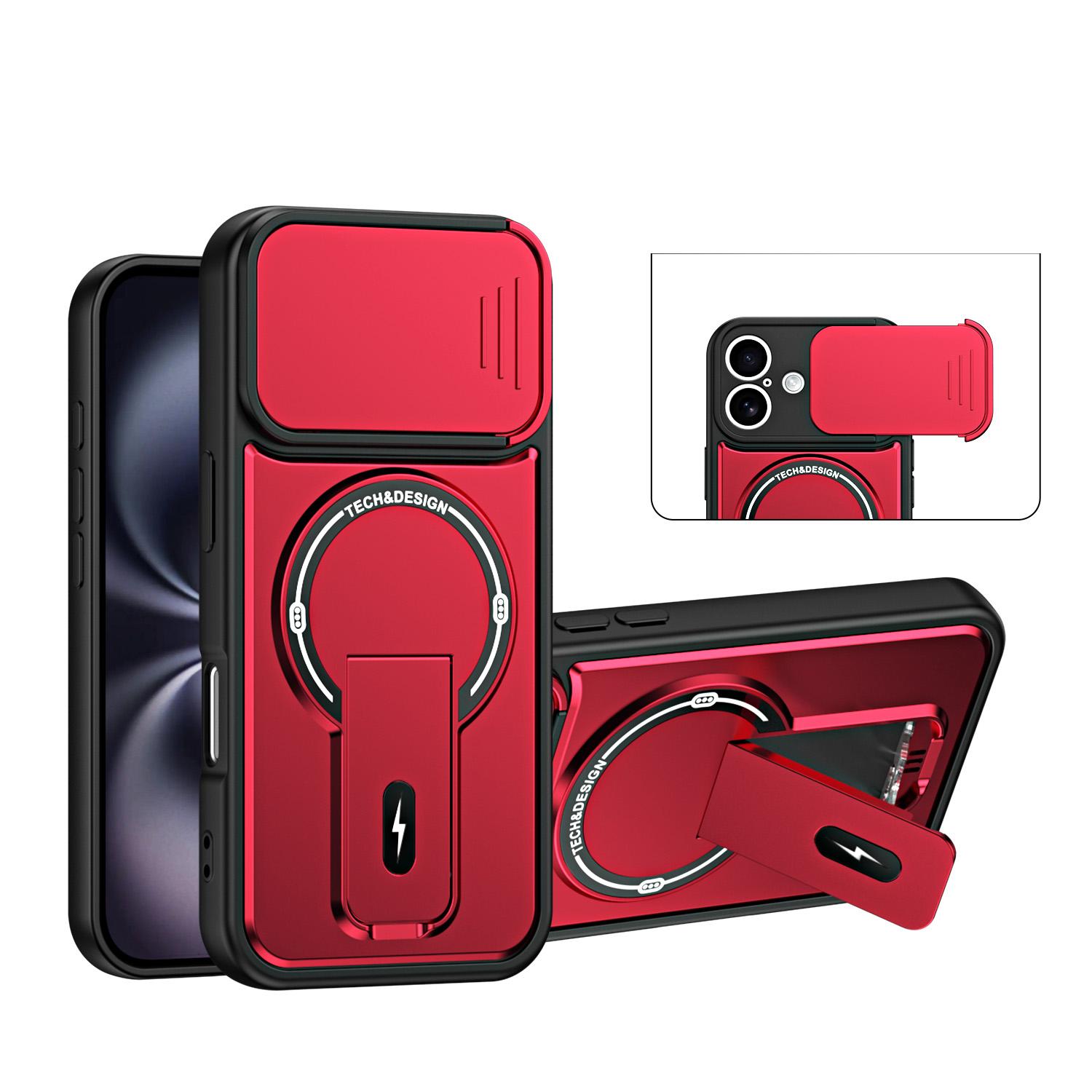 For iPhone 16 Sliding Camshield Holder Magnetic Phone Case(Red) - Shopkiz.com