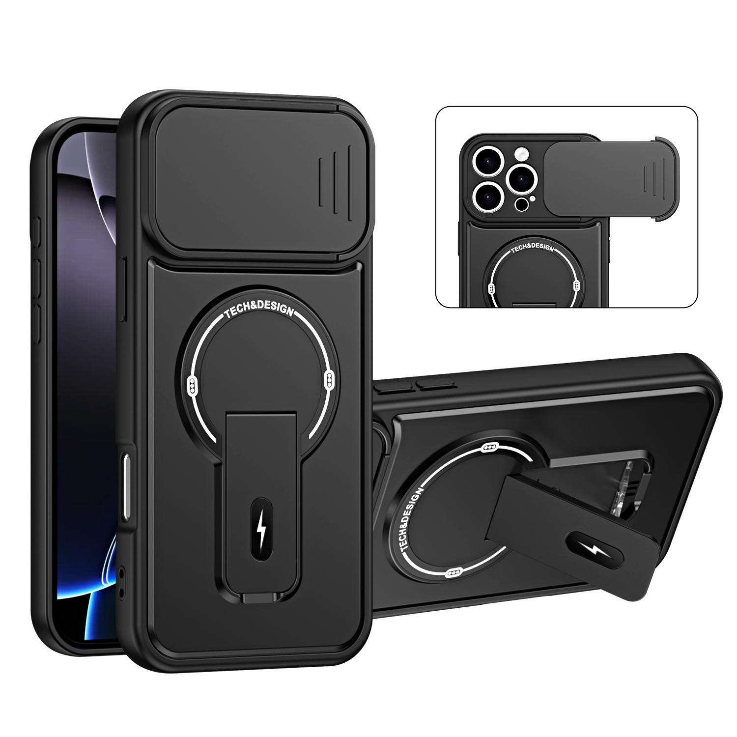 For iPhone 16 Pro Sliding Camshield Holder Magnetic Phone Case(Black) - Shopkiz.com