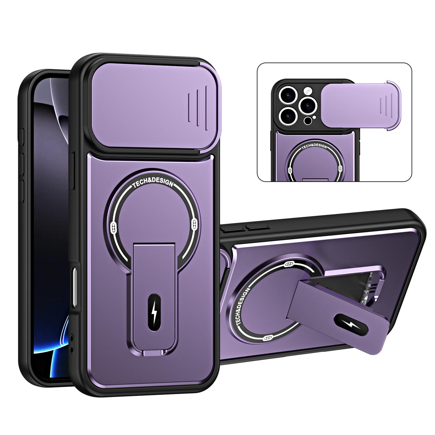For iPhone 16 Pro Sliding Camshield Holder Magnetic Phone Case(Purple) - Shopkiz.com