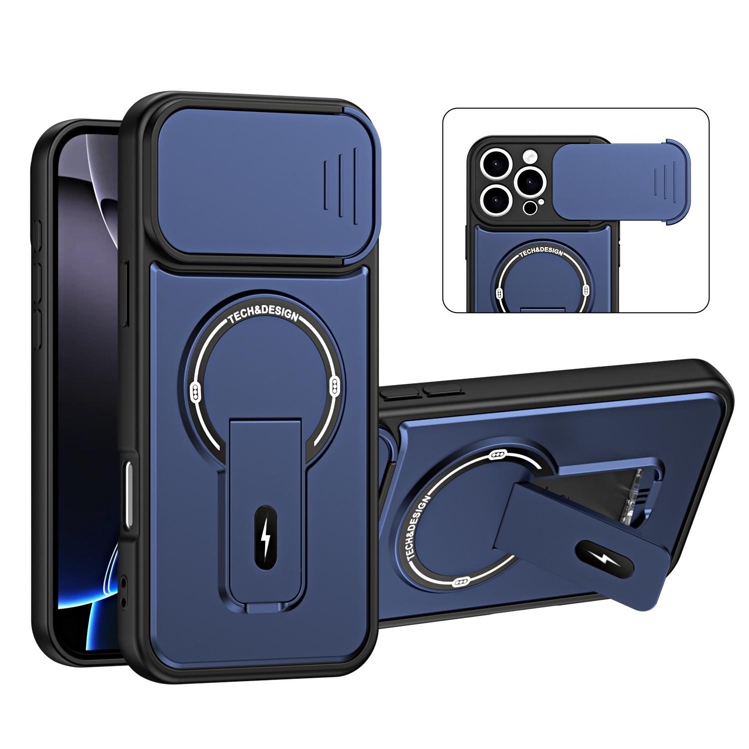 For iPhone 16 Pro Max Sliding Camshield Holder Magnetic Phone Case(Blue) - Shopkiz.com