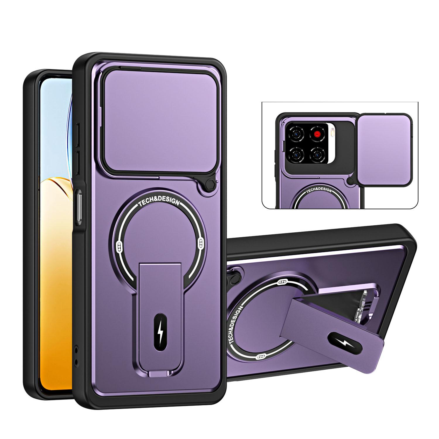 For ZTE Blade A56 4G / A56 Pro Sliding Camshield Holder Magnetic Phone Case(Purple) - Shopkiz.com