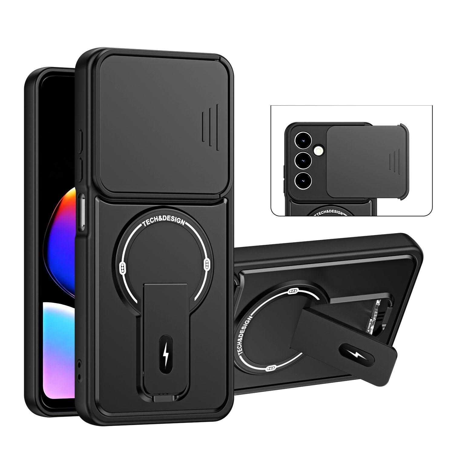 For ZTE nubia V80 Max Sliding Camshield Holder Magnetic Phone Case(Black) - Shopkiz.com