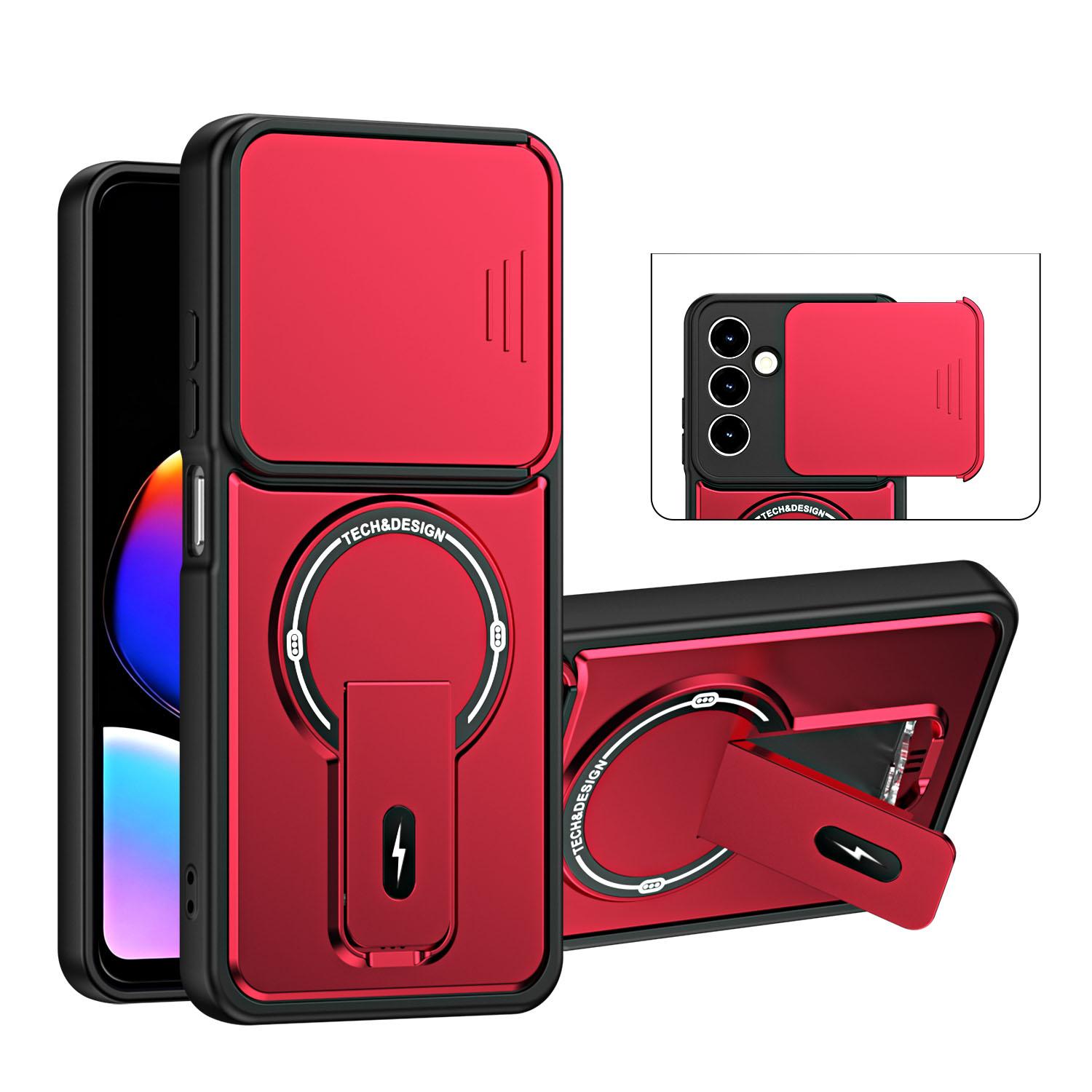 For ZTE nubia V80 Max Sliding Camshield Holder Magnetic Phone Case(Red) - Shopkiz.com