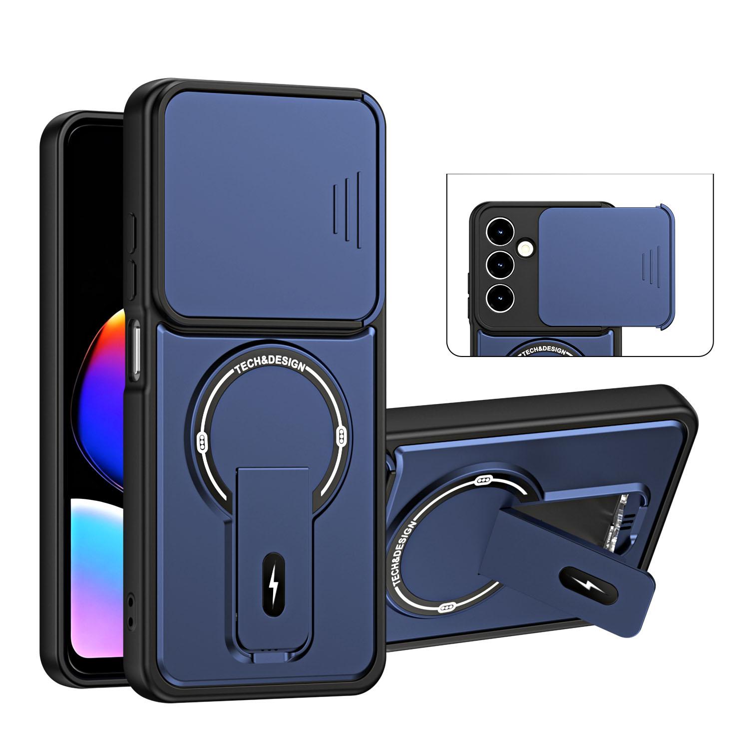 For ZTE nubia V80 Max Sliding Camshield Holder Magnetic Phone Case(Blue) - Shopkiz.com