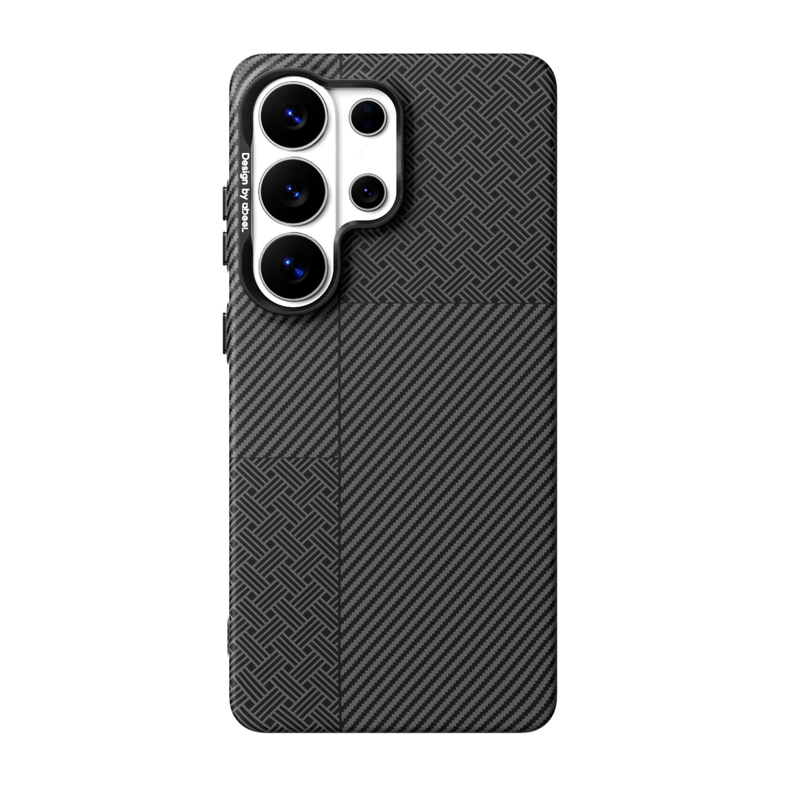 For Galaxy S26 Ultra 5G ABEEL Lightweight Zero Feel Series Lyocell Fiber Water Adhesive Magnetic Phone Case(Small Meander Carbon Fiber) - Shopkiz.com