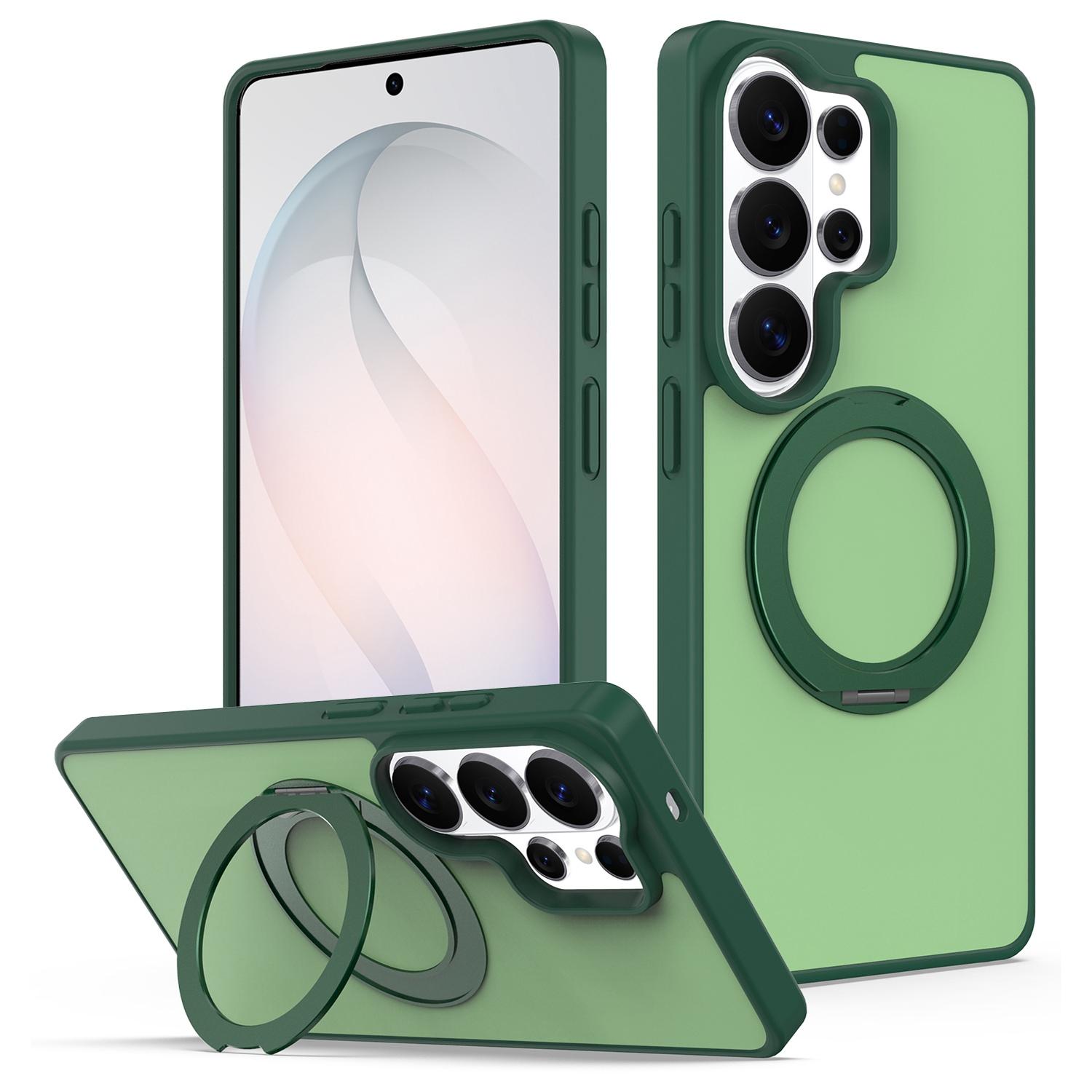 For Galaxy S24 Ultra 5G Skin Feel Revolving Kickstand Magnetic Phone Case(Green) - Shopkiz.com