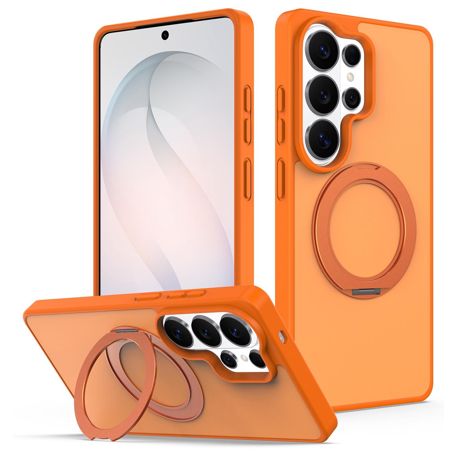 For Galaxy S24 Ultra 5G Skin Feel Revolving Kickstand Magnetic Phone Case(Orange) - Shopkiz.com