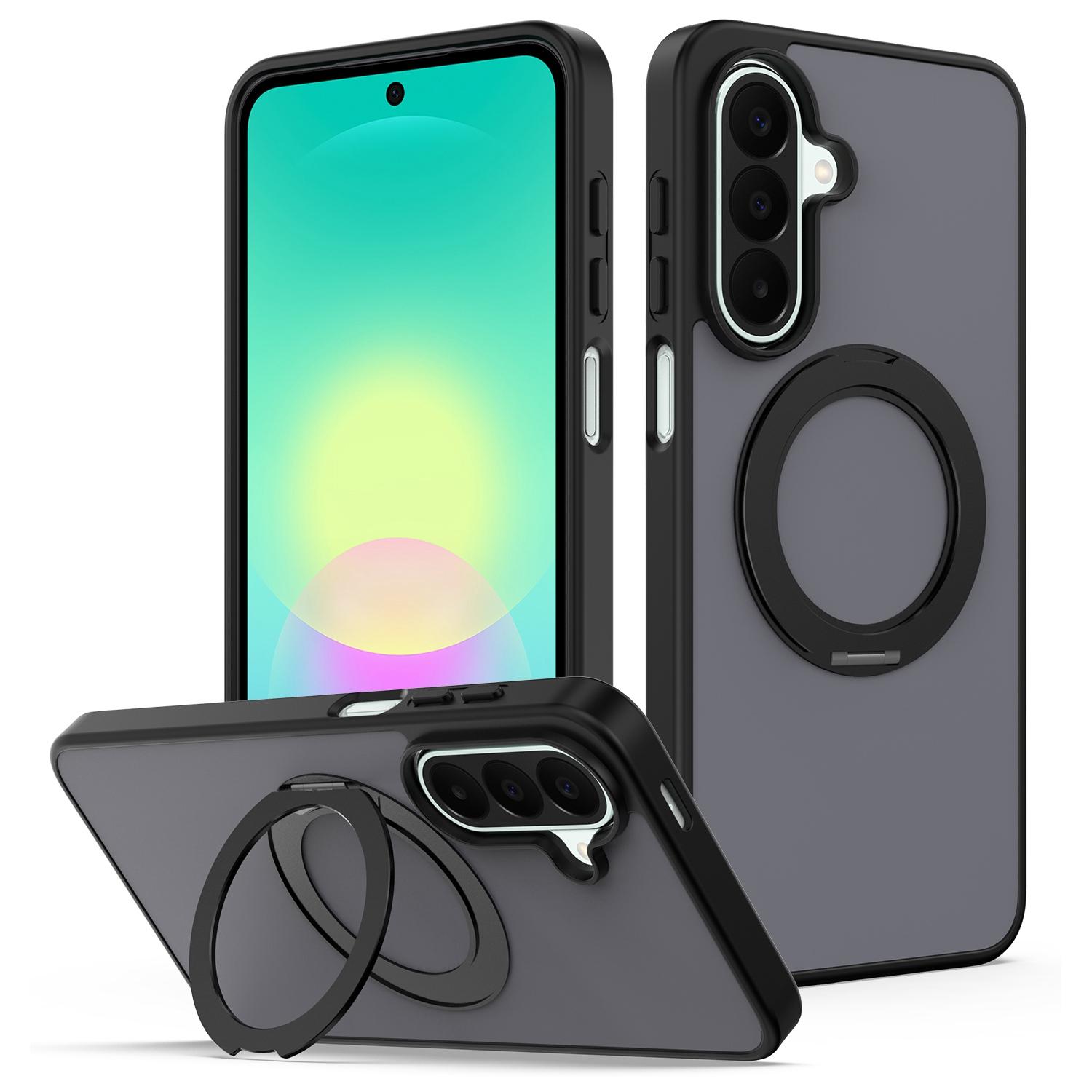 For Galaxy A35 / A55 Skin Feel Revolving Kickstand Magnetic Phone Case(Black) - Shopkiz.com