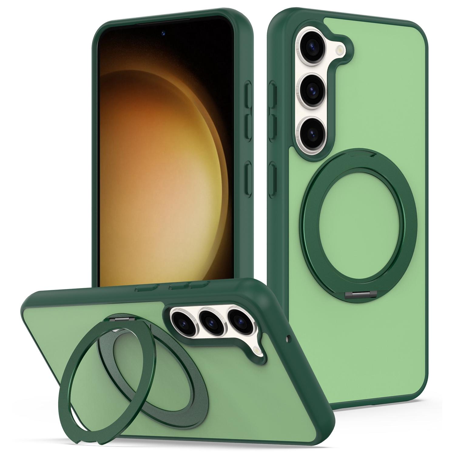For Galaxy S23 5G Skin Feel Revolving Kickstand Magnetic Phone Case(Green) - Shopkiz.com